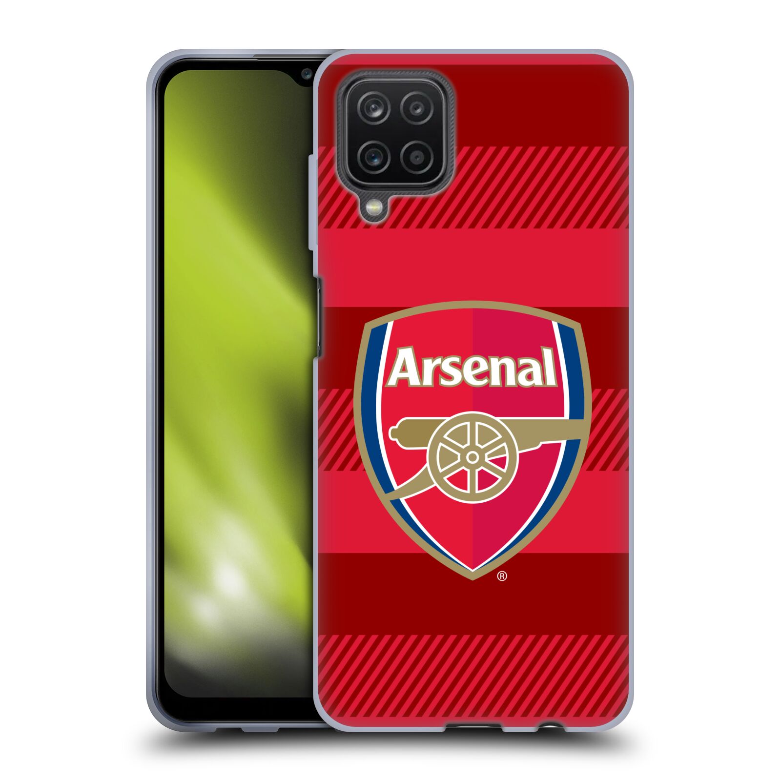 Silikonové pouzdro na mobil Samsung Galaxy A12 - Head Case - Arsenal FC - Logo s pruhy (Silikonový kryt, obal, pouzdro na mobilní telefon s motivem klubu Arsenal FC - Logo s pruhy pro Samsung Galaxy A12)