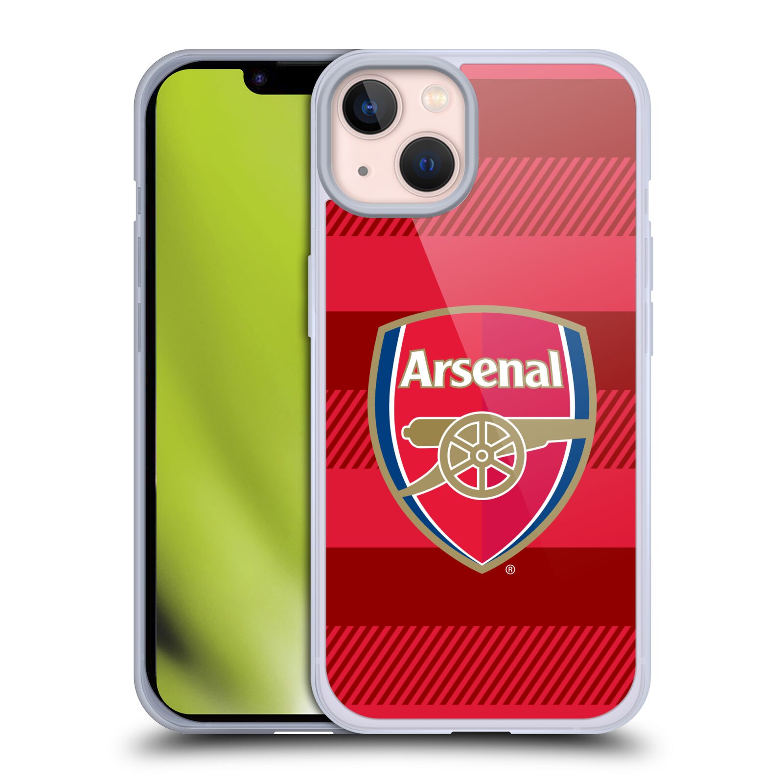 Silikonové pouzdro na mobil Apple iPhone 13 - Head Case - Arsenal FC - Logo s pruhy (Silikonový kryt, obal, pouzdro na mobilní telefon s motivem klubu Arsenal FC - Logo s pruhy pro Apple iPhone 13)