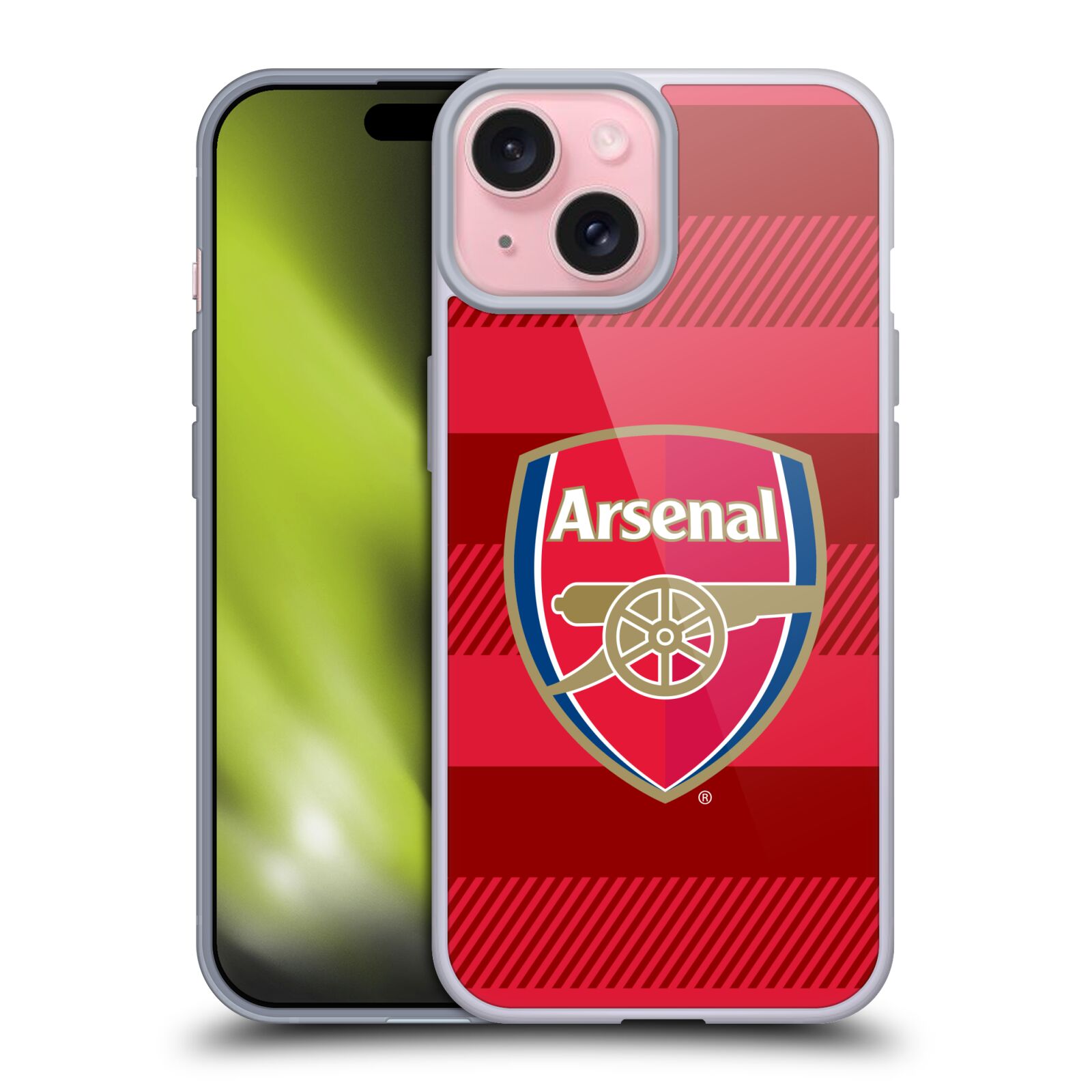 Silikonové lesklé pouzdro na mobil Apple iPhone 15 - Head Case - Arsenal FC - Logo s pruhy (Silikonový lesklý kryt, obal, pouzdro na mobilní telefon s motivem klubu Arsenal FC - Logo s pruhy pro Apple iPhone 15)