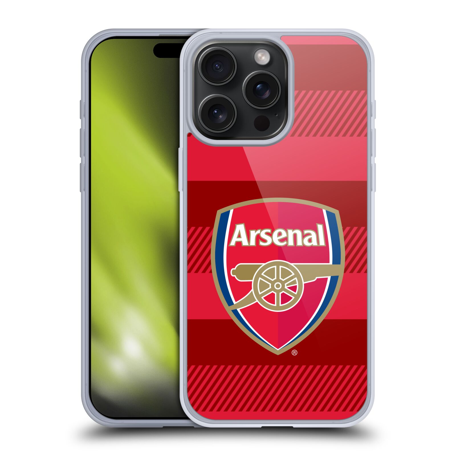 Silikonové lesklé pouzdro na mobil Apple iPhone 15 Pro Max - Head Case - Arsenal FC - Logo s pruhy (Silikonový lesklý kryt, obal, pouzdro na mobilní telefon s motivem klubu Arsenal FC - Logo s pruhy pro Apple iPhone 15 Pro Max)