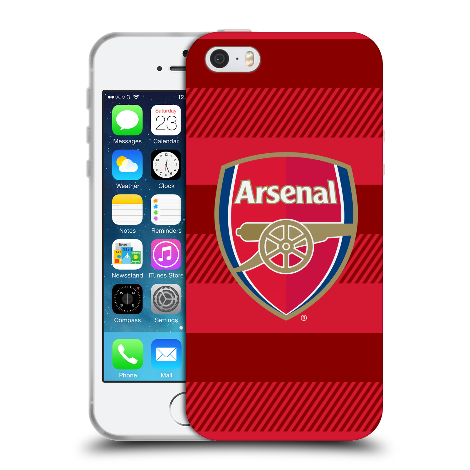Silikonové pouzdro na mobil Apple iPhone 5, 5S, SE - Head Case - Arsenal FC - Logo s pruhy (Silikonový kryt, obal, pouzdro na mobilní telefon s motivem klubu Arsenal FC - Logo s pruhy pro Apple iPhone SE, 5S a 5)