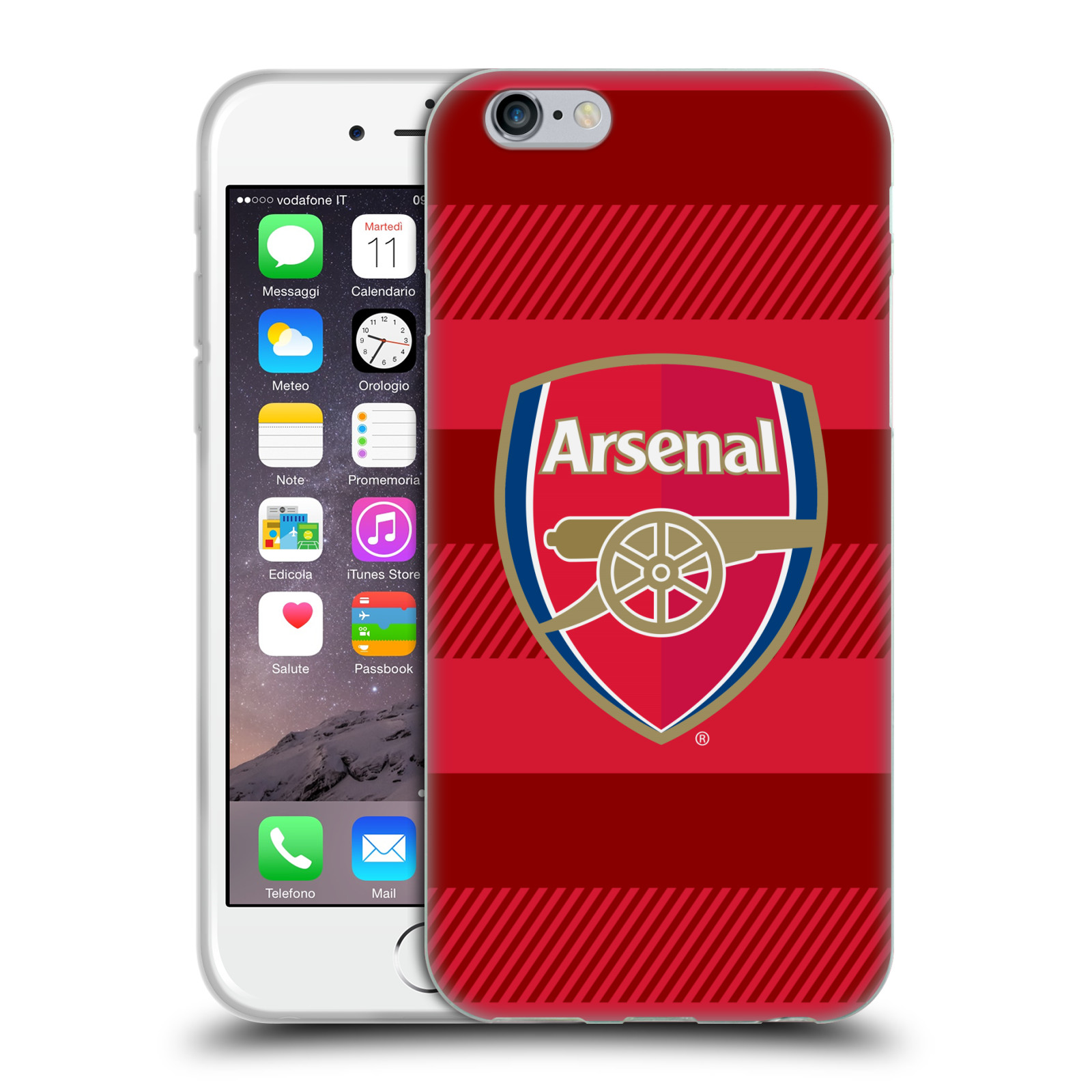 Silikonové pouzdro na mobil Apple iPhone 6 - Head Case - Arsenal FC - Logo s pruhy (Silikonový kryt či obal na mobilní telefon s motivem klubu Arsenal FC - Logo s pruhy pro Apple iPhone 6)