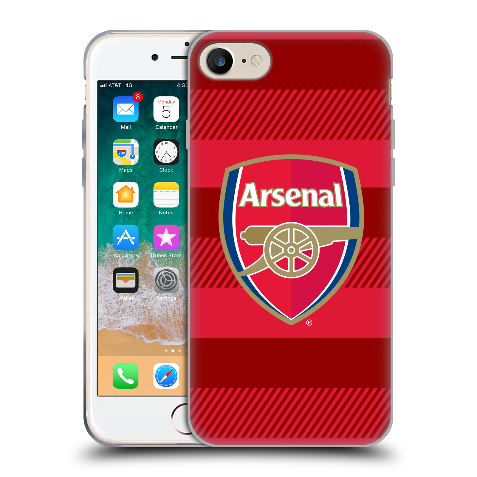 Silikonové pouzdro na mobil Apple iPhone 8 - Head Case - Arsenal FC - Logo s pruhy (Silikonový kryt či obal na mobilní telefon s motivem klubu Arsenal FC - Logo s pruhy pro Apple iPhone 8)