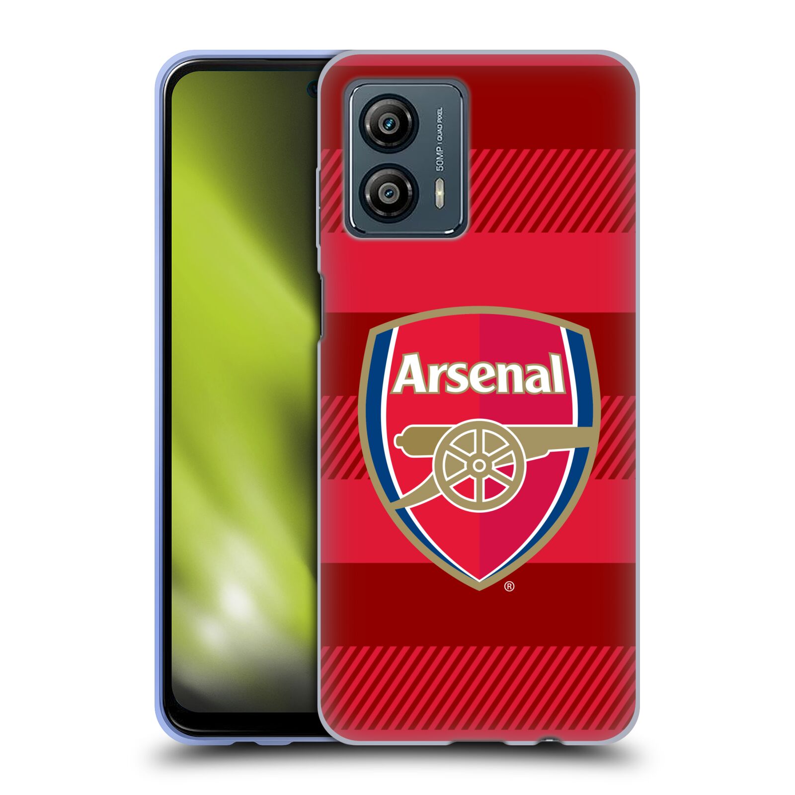 Silikonové pouzdro na mobil Motorola Moto G53 5G - Head Case - Arsenal FC - Logo s pruhy (Silikonový kryt, obal, pouzdro na mobilní telefon s motivem klubu Arsenal FC - Logo s pruhy pro Motorola Moto G53 5G)