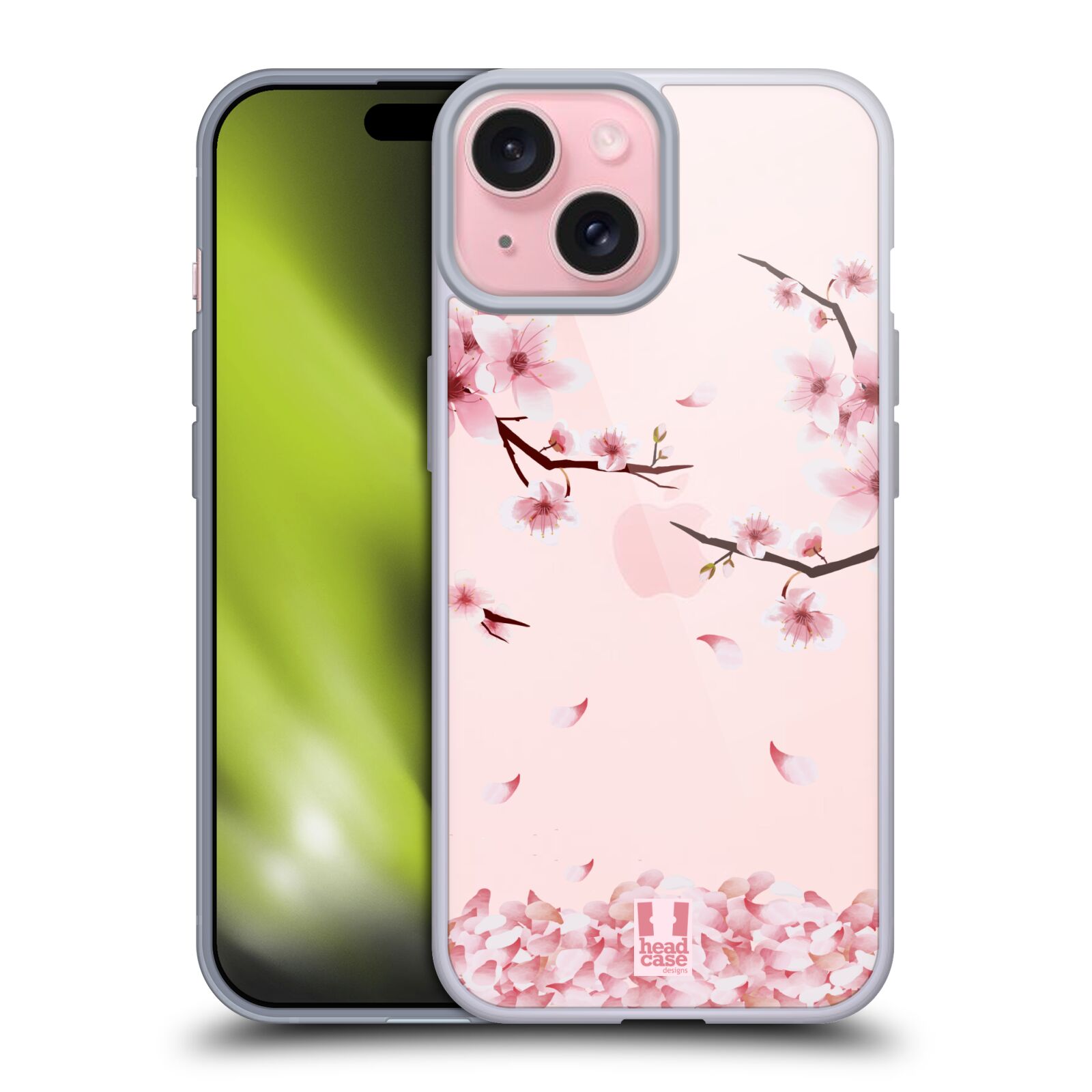 Silikonové lesklé pouzdro na mobil Apple iPhone 15 - Head Case - Květy a větvičky (Silikonový lesklý kryt, obal, pouzdro na mobilní telefon Apple iPhone 15 s motivem Květy a větvičky)