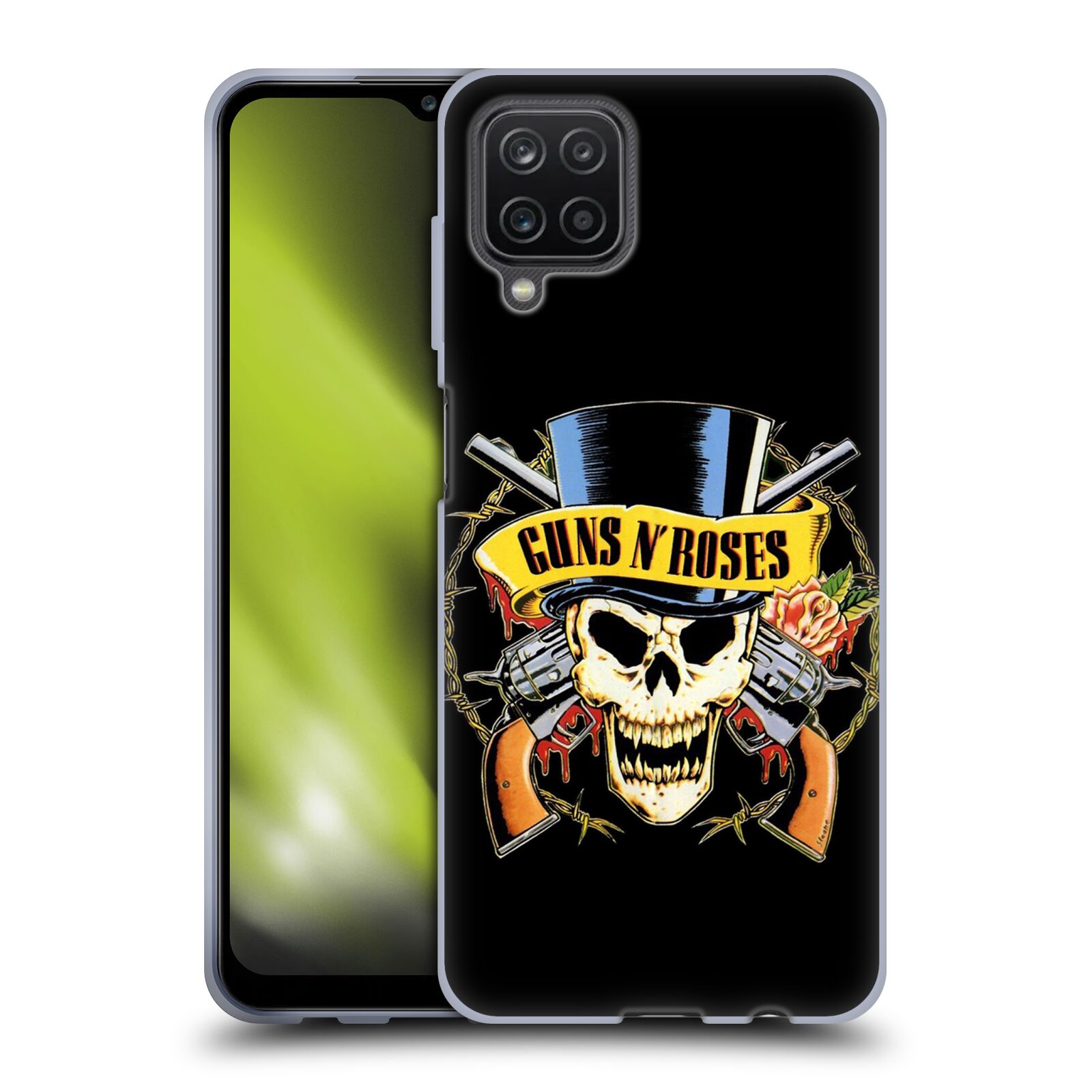 Silikonové pouzdro na mobil Samsung Galaxy A12 - Head Case - Guns N' Roses - Lebka (Silikonový kryt, obal, pouzdro na mobilní telefon Samsung Galaxy A12 s motivem Guns N' Roses - Lebka)