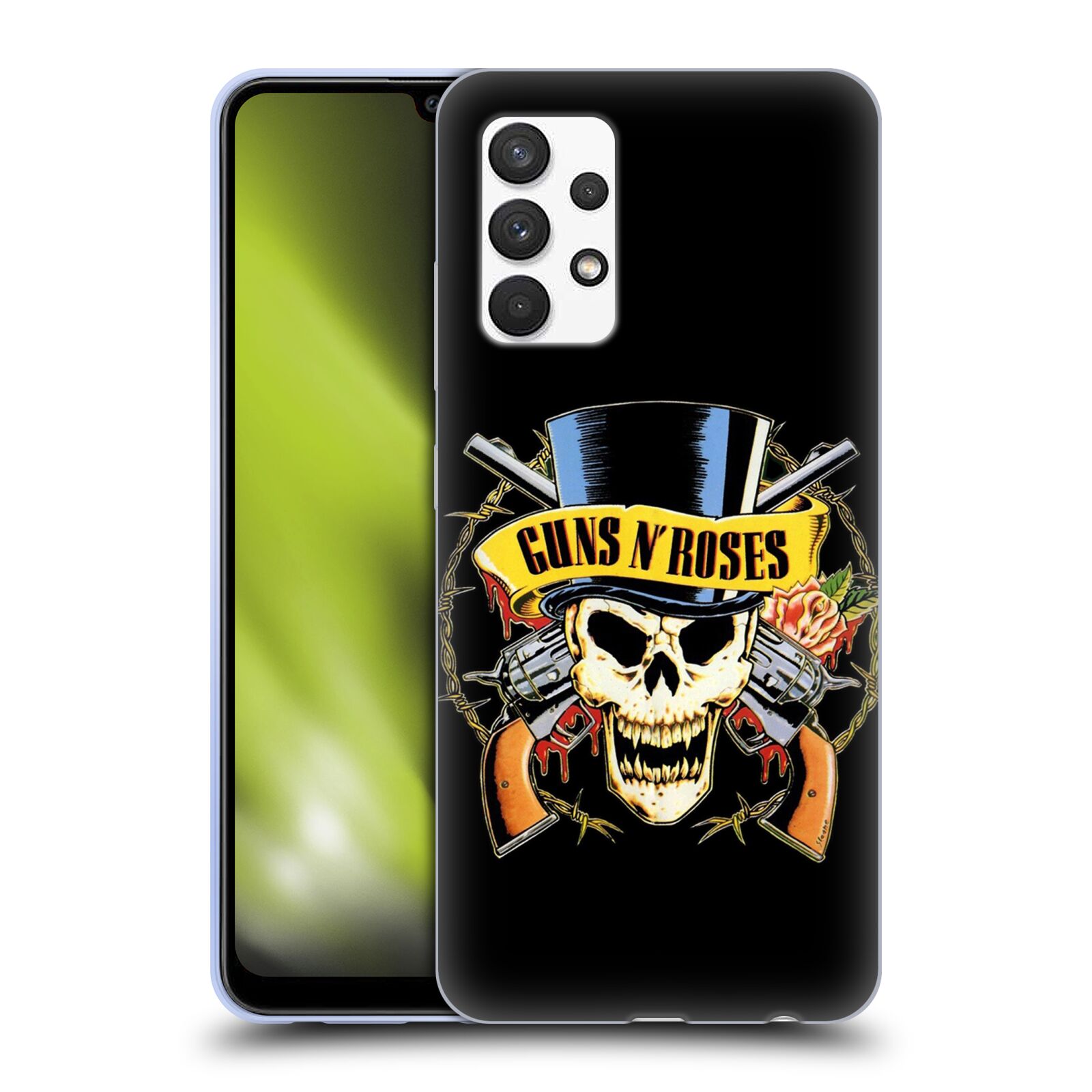 Silikonové pouzdro na mobil Samsung Galaxy A32 4G - Head Case - Guns N' Roses - Lebka (Silikonový kryt, obal, pouzdro na mobilní telefon Samsung Galaxy A32 4G s motivem Guns N' Roses - Lebka)