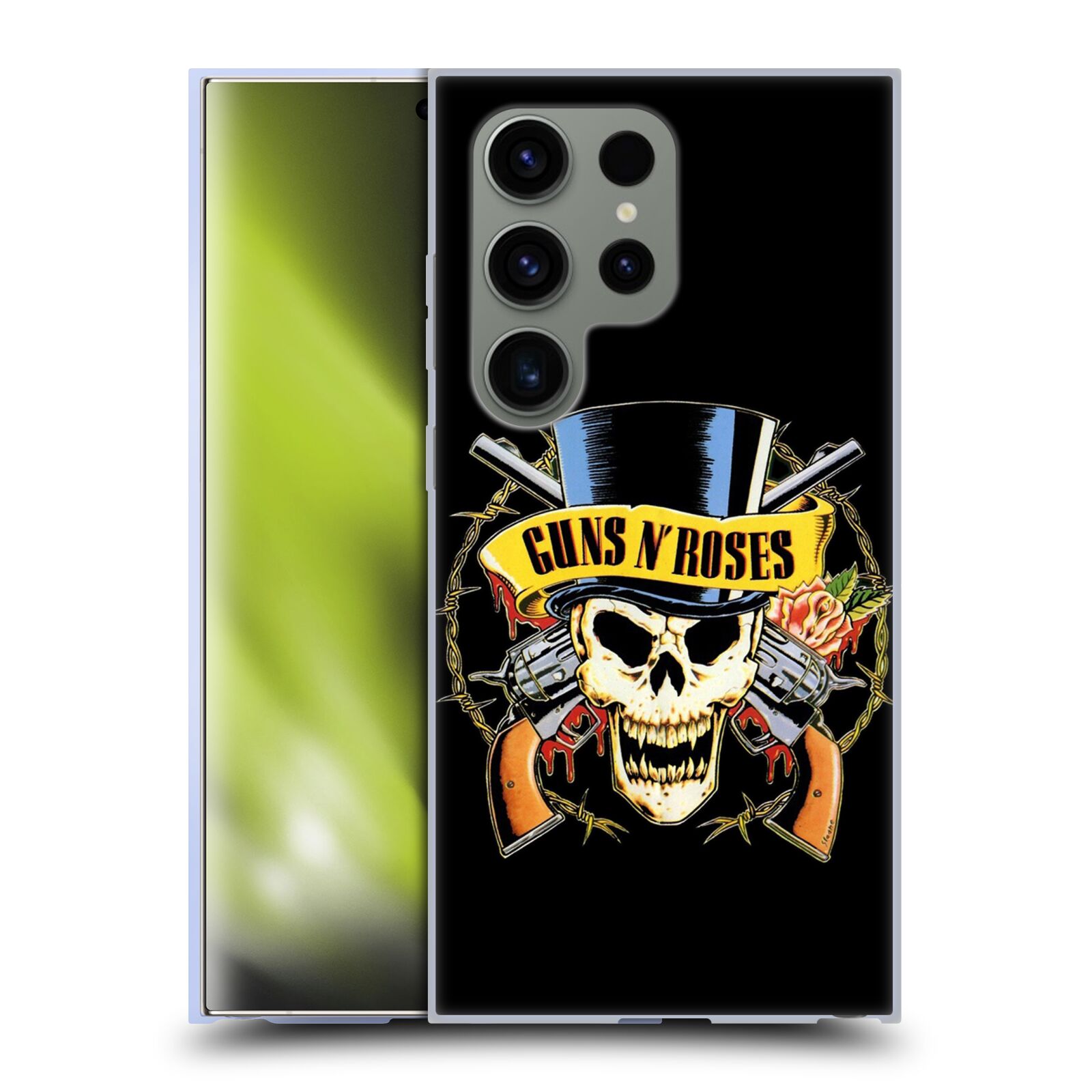 Silikonové lesklé pouzdro na mobil Samsung Galaxy S24 Ultra - Head Case - Guns N' Roses - Lebka (Silikonový kryt, obal, pouzdro na mobilní telefon Samsung Galaxy S24 Ultra s motivem Guns N' Roses - Lebka)