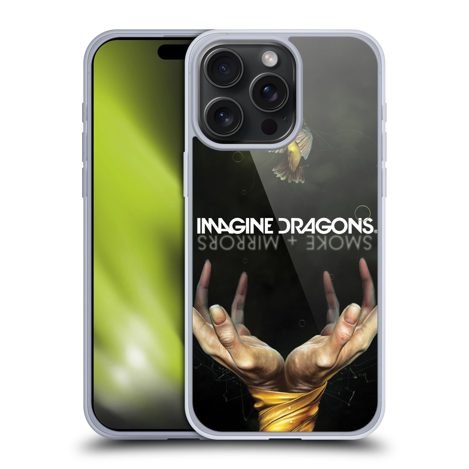 Silikonové lesklé pouzdro na mobil Apple iPhone 15 Pro Max - Imagine Dragons - Smoke And Mirrors (Silikonový lesklý kryt, obal, pouzdro na mobilní telefon Apple iPhone 15 Pro Max s licencovaným motivem Imagine Dragons - Smoke And Mirrors)