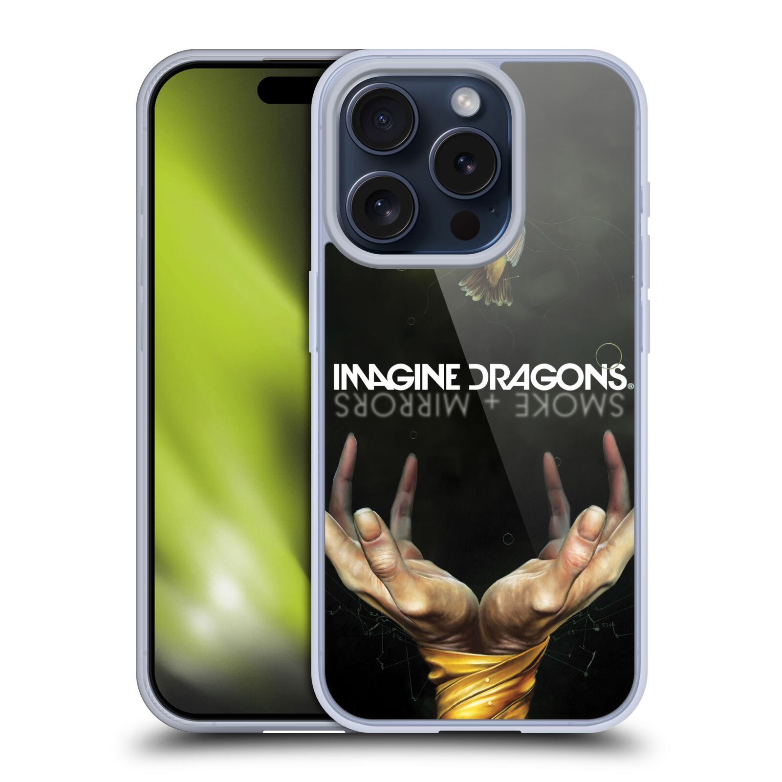 Silikonové lesklé pouzdro na mobil Apple iPhone 15 Pro - Imagine Dragons - Smoke And Mirrors (Silikonový lesklý kryt, obal, pouzdro na mobilní telefon Apple iPhone 15 Pro s licencovaným motivem Imagine Dragons - Smoke And Mirrors)