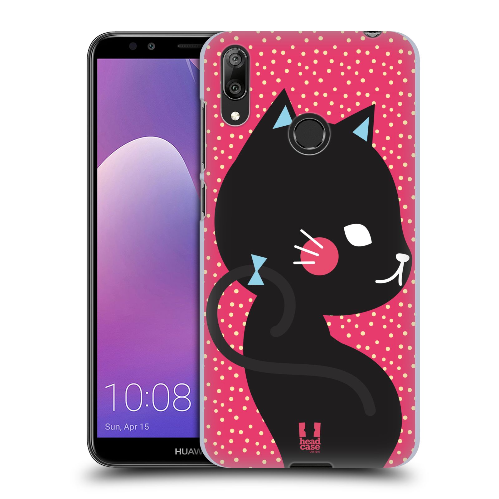 Plastové pouzdro na mobil Huawei Y7 (2019) - Head Case - KOČIČKA Černá NA RŮŽOVÉ