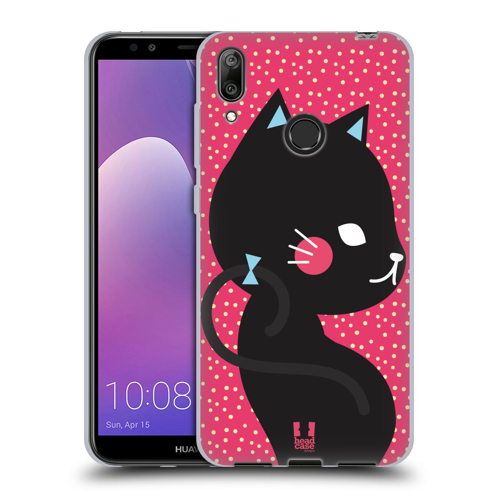 Silikonové pouzdro na mobil Huawei Y7 (2019) - Head Case - KOČIČKA Černá NA RŮŽOVÉ