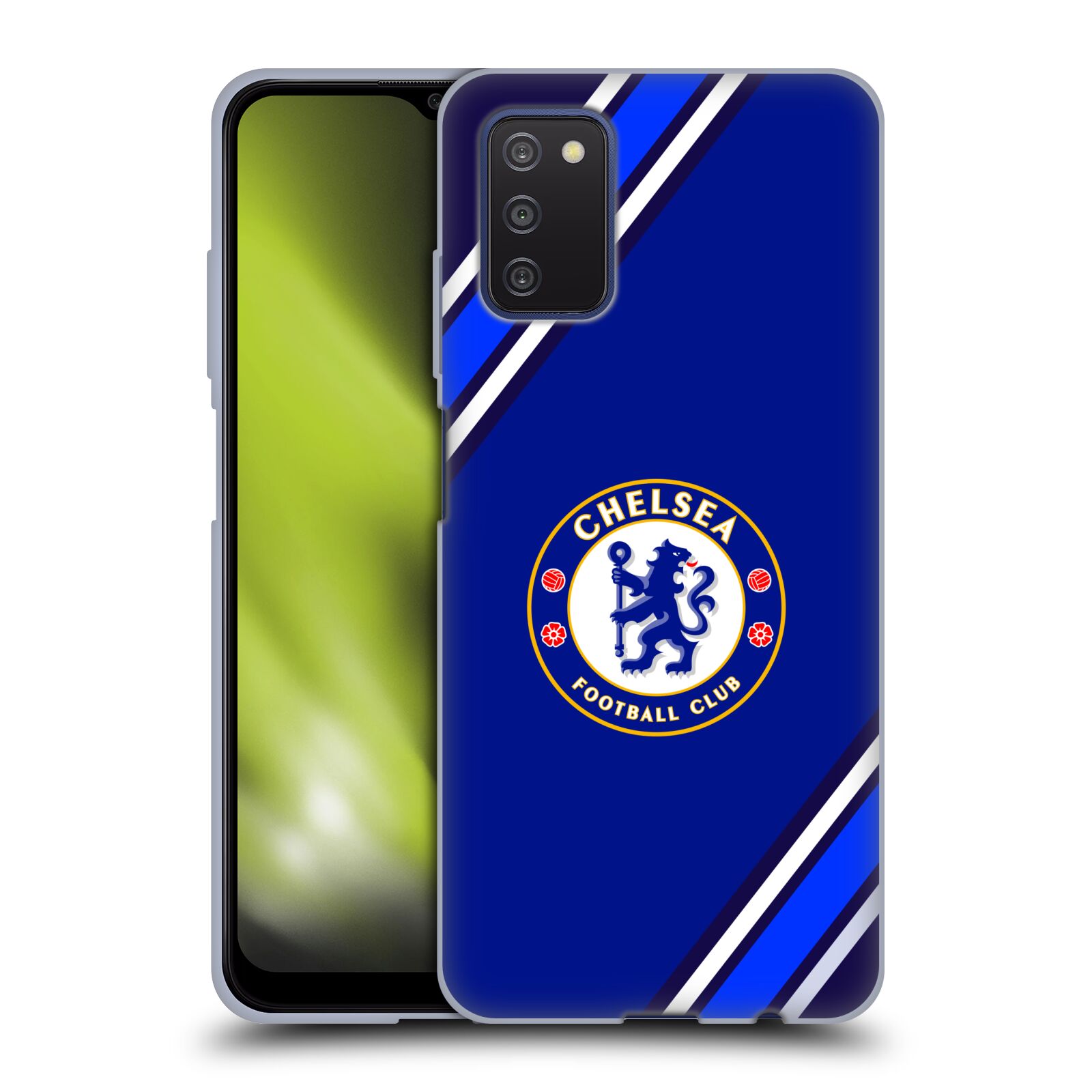 Silikonové pouzdro na mobil Samsung Galaxy A03s - Chelsea Football Club Crest Stripes (Silikonový kryt, obal, pouzdro na mobilní telefon Samsung Galaxy A03s s licencovaným motivem Chelsea Football Club Crest Stripes)