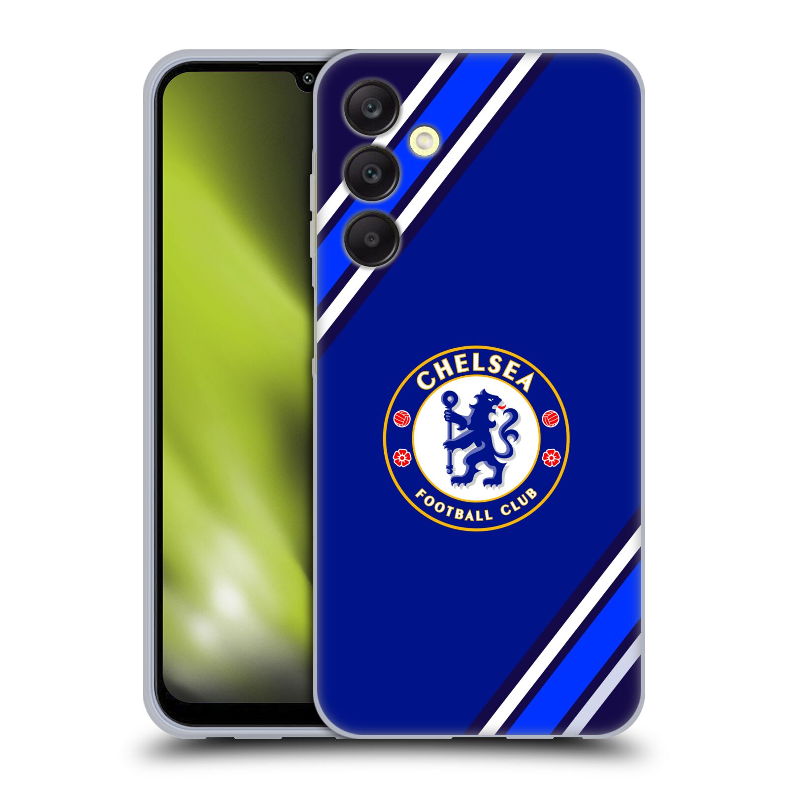 Silikonové pouzdro na mobil Samsung Galaxy A25 5G - Chelsea Football Club Crest Stripes (Silikonový kryt, obal, pouzdro na mobilní telefon Samsung Galaxy A25 5G s licencovaným motivem Chelsea Football Club Crest Stripes)
