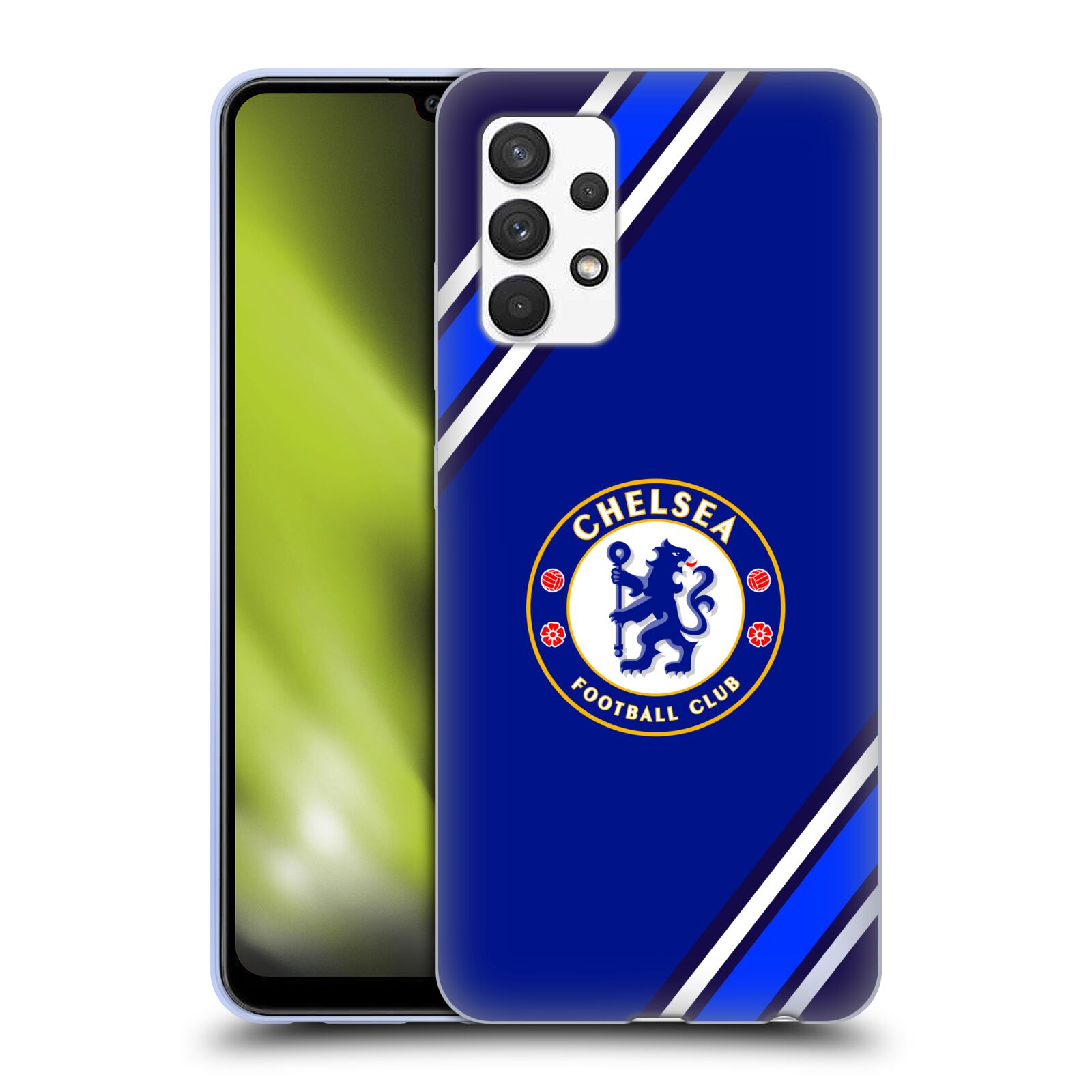 Silikonové pouzdro na mobil Samsung Galaxy A32 4G - Chelsea Football Club Crest Stripes (Silikonový kryt, obal, pouzdro na mobilní telefon Samsung Galaxy A32 4G s licencovaným motivem Chelsea Football Club Crest Stripes)