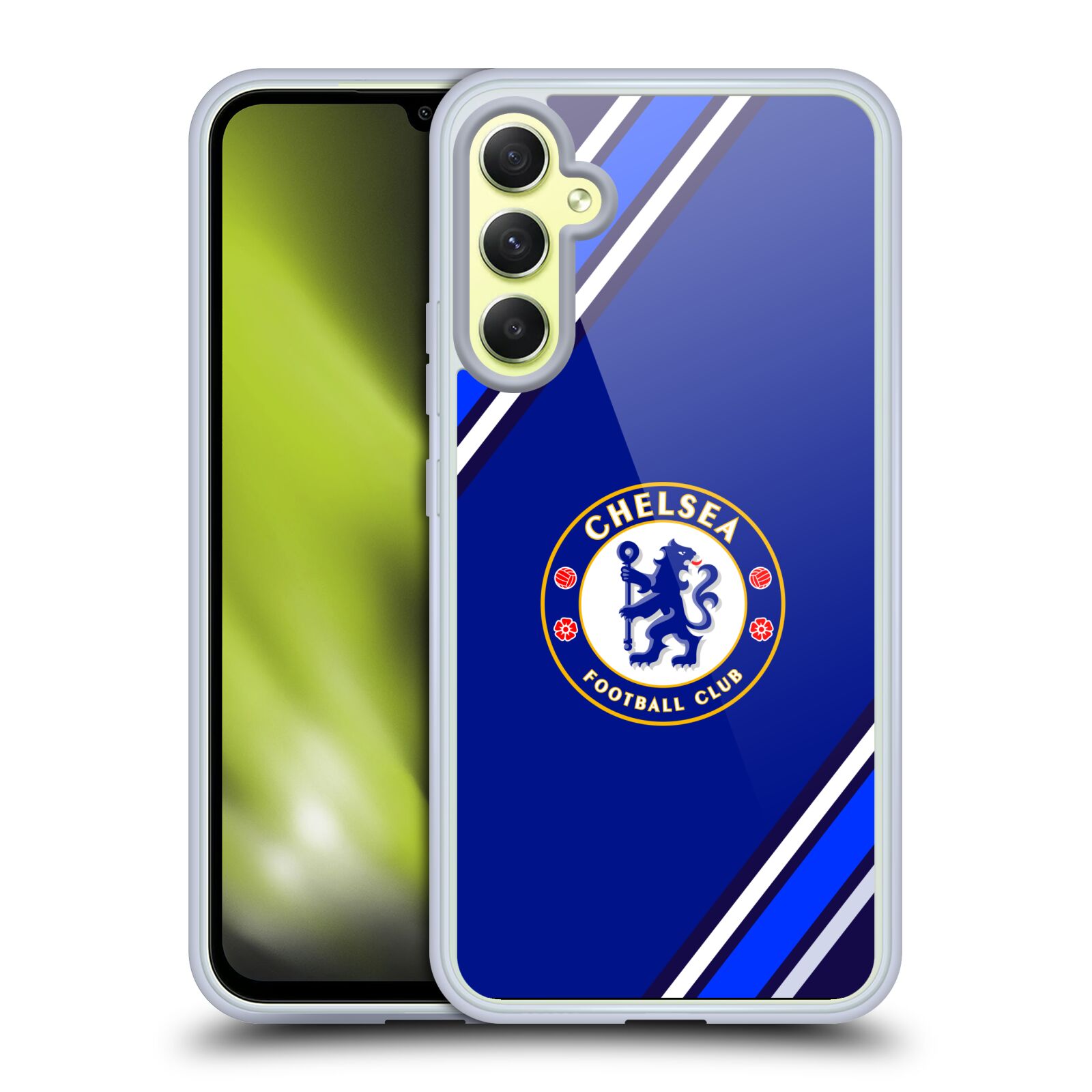 Silikonové pouzdro na mobil Samsung Galaxy A34 5G - Chelsea Football Club Crest Stripes (Silikonový kryt, obal, pouzdro na mobilní telefon Samsung Galaxy A34 5G s licencovaným motivem Chelsea Football Club Crest Stripes)
