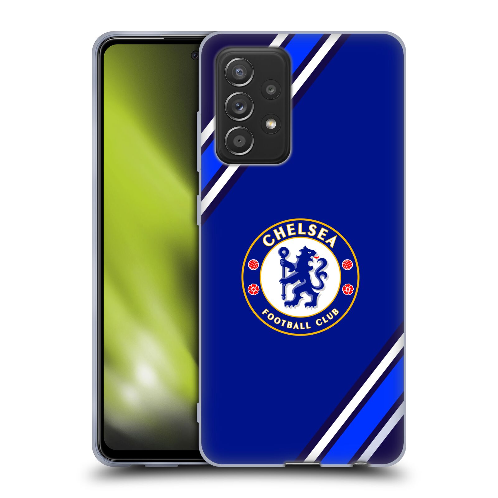 Silikonové pouzdro na mobil Samsung Galaxy A52 / A52 5G / A52s 5G - Chelsea Football Club Crest Stripes (Silikonový kryt, obal, pouzdro na mobilní telefon Samsung Galaxy A52 (SM-A525F) / Samsung Galaxy A52 5G (SM-A526F) / Samsung Galaxy A52s 5G (SM-A528F)