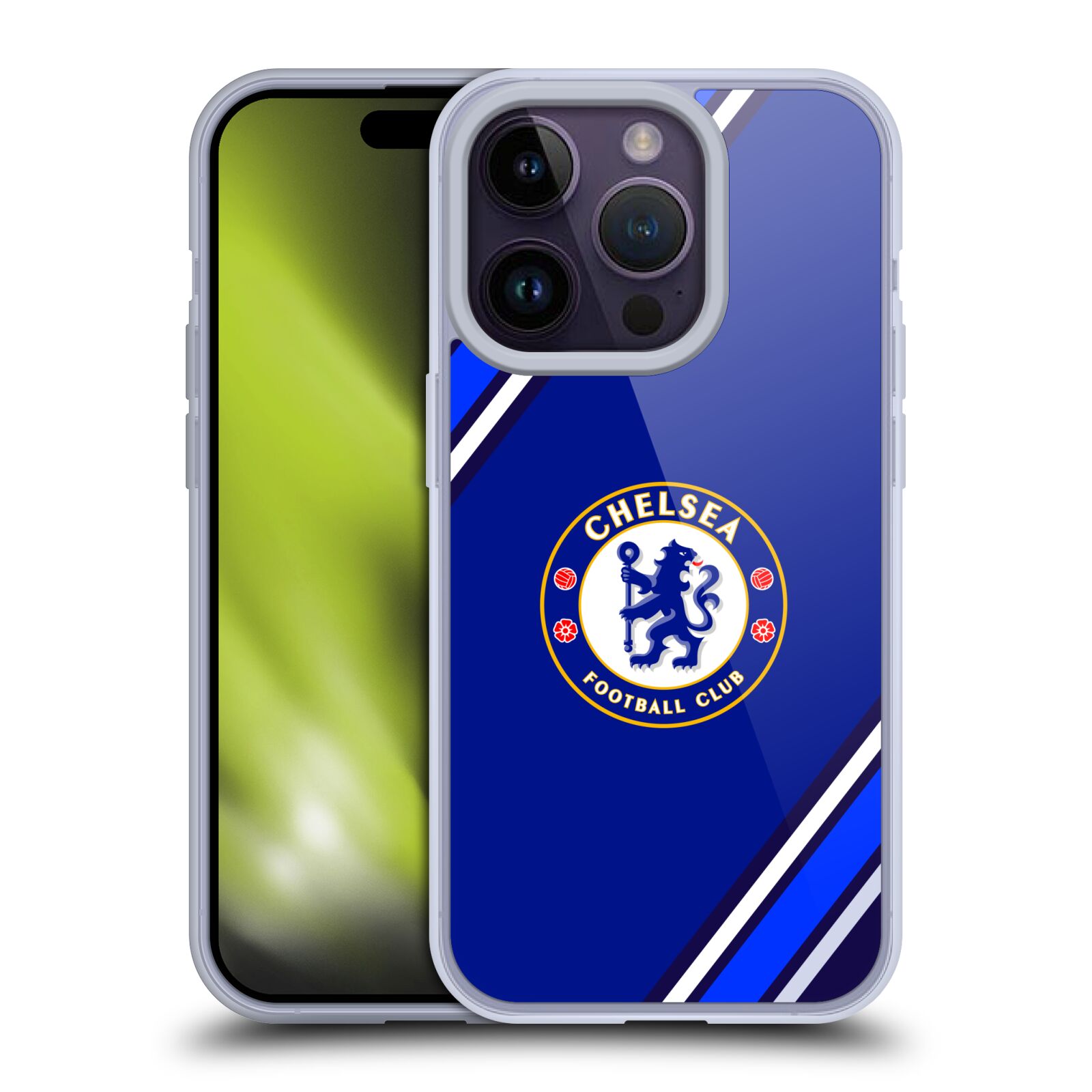 Silikonové pouzdro na mobil Apple iPhone 14 Pro - Chelsea Football Club Crest Stripes (Silikonový kryt, obal, pouzdro na mobilní telefon Apple iPhone 14 Pro s licencovaným motivem Chelsea Football Club Crest Stripes)