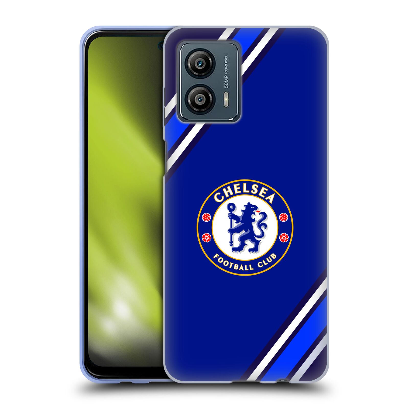 Silikonové pouzdro na mobil Motorola Moto G53 5G - Chelsea Football Club Crest Stripes (Silikonový kryt, obal, pouzdro na mobilní telefon Motorola Moto G53 5G s licencovaným motivem Chelsea Football Club Crest Stripes)