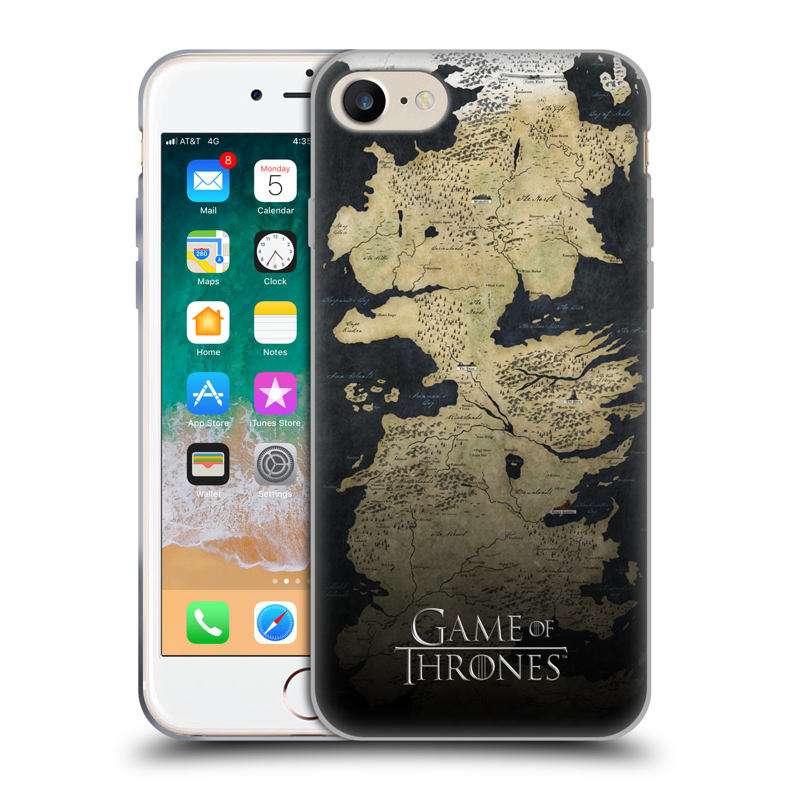 Silikonové pouzdro na mobil Apple iPhone 7 HEAD CASE Hra o trůny - Mapa západozemí (Silikonový kryt či obal na mobilní telefon s licencovaným motivem Hra o trůny / Game Of Thrones pro Apple iPhone 7)