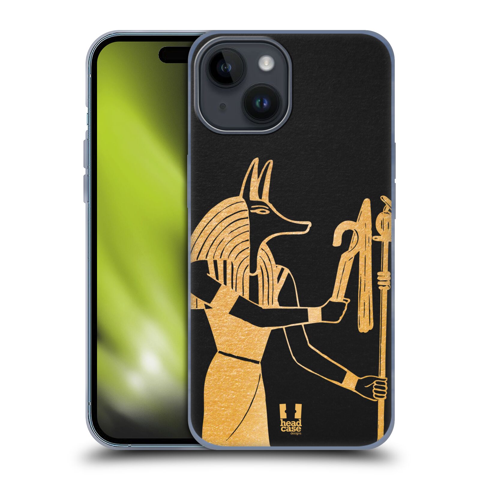 Silikonové lesklé pouzdro na mobil Apple iPhone 15 - Head Case - EGYPT ANUBIS (Silikonový lesklý kryt, obal, pouzdro na mobilní telefon Apple iPhone 15 s motivem EGYPT ANUBIS)