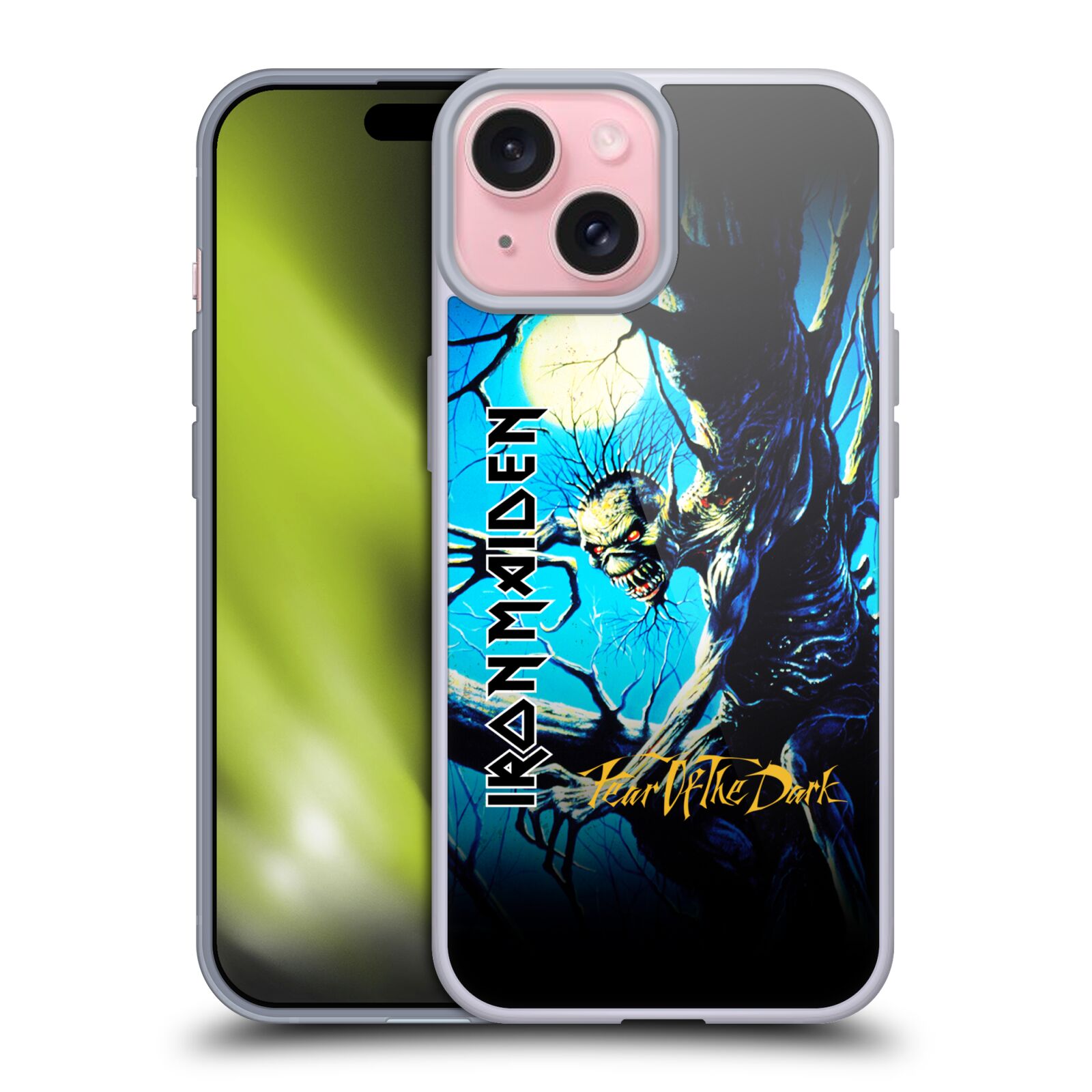 Silikonové lesklé pouzdro na mobil Apple iPhone 15 - Head Case - Iron Maiden - Fear Of The Dark (Silikonový lesklý kryt, obal, pouzdro na mobilní telefon Apple iPhone 15 s motivem Iron Maiden - Fear Of The Dark)