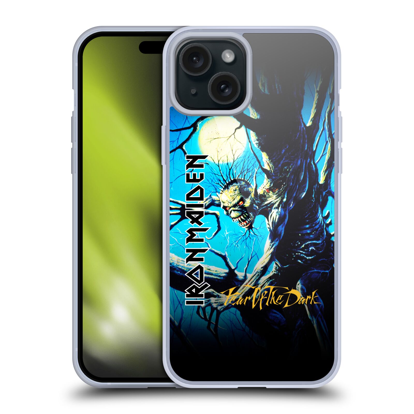 Silikonové lesklé pouzdro na mobil Apple iPhone 15 Plus - Head Case - Iron Maiden - Fear Of The Dark (Silikonový lesklý kryt, obal, pouzdro na mobilní telefon Apple iPhone 15 Plus s motivem Iron Maiden - Fear Of The Dark)