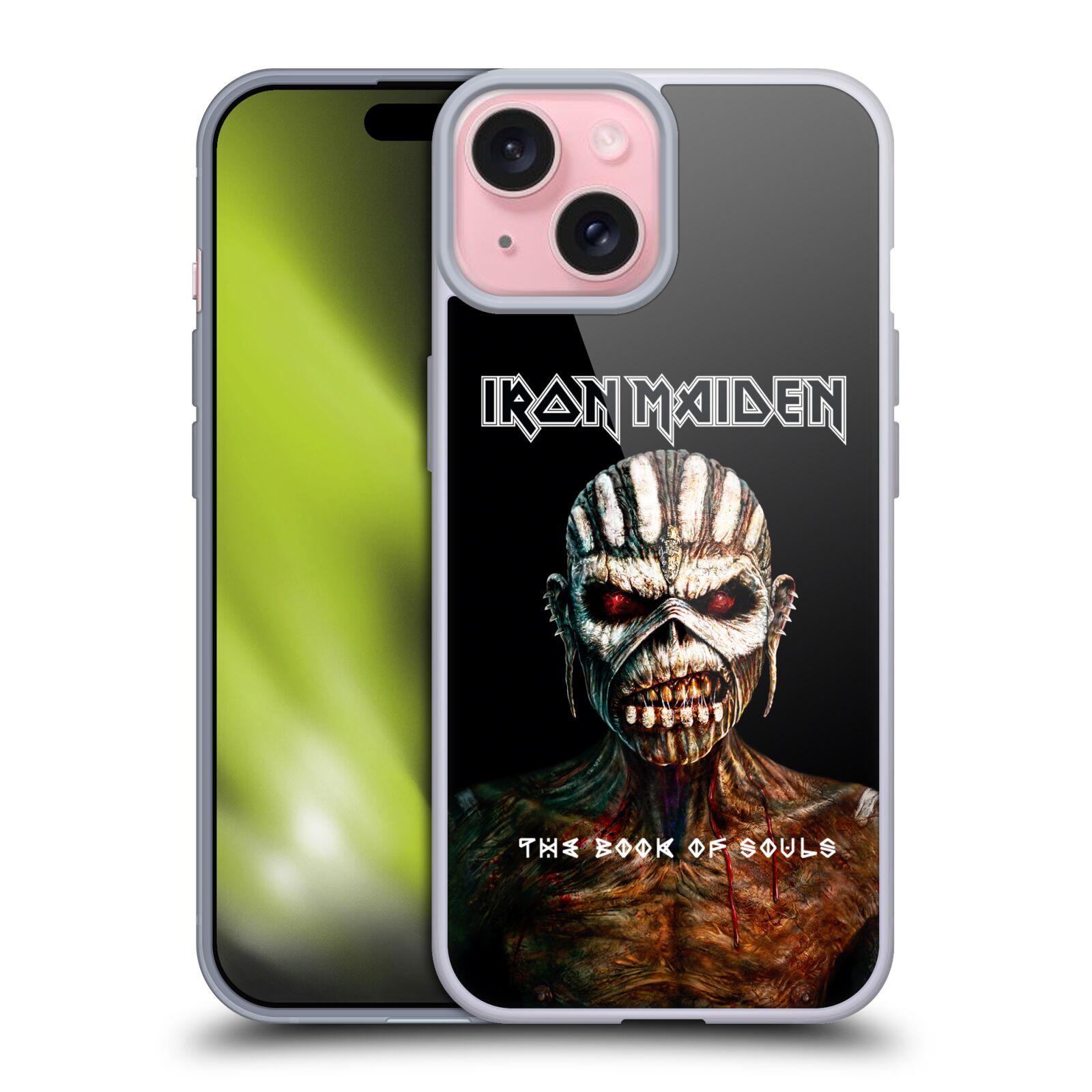 Silikonové lesklé pouzdro na mobil Apple iPhone 15 - Head Case - Iron Maiden - The Book Of Souls (Silikonový lesklý kryt, obal, pouzdro na mobilní telefon Apple iPhone 15 s motivem Iron Maiden - The Book Of Souls)