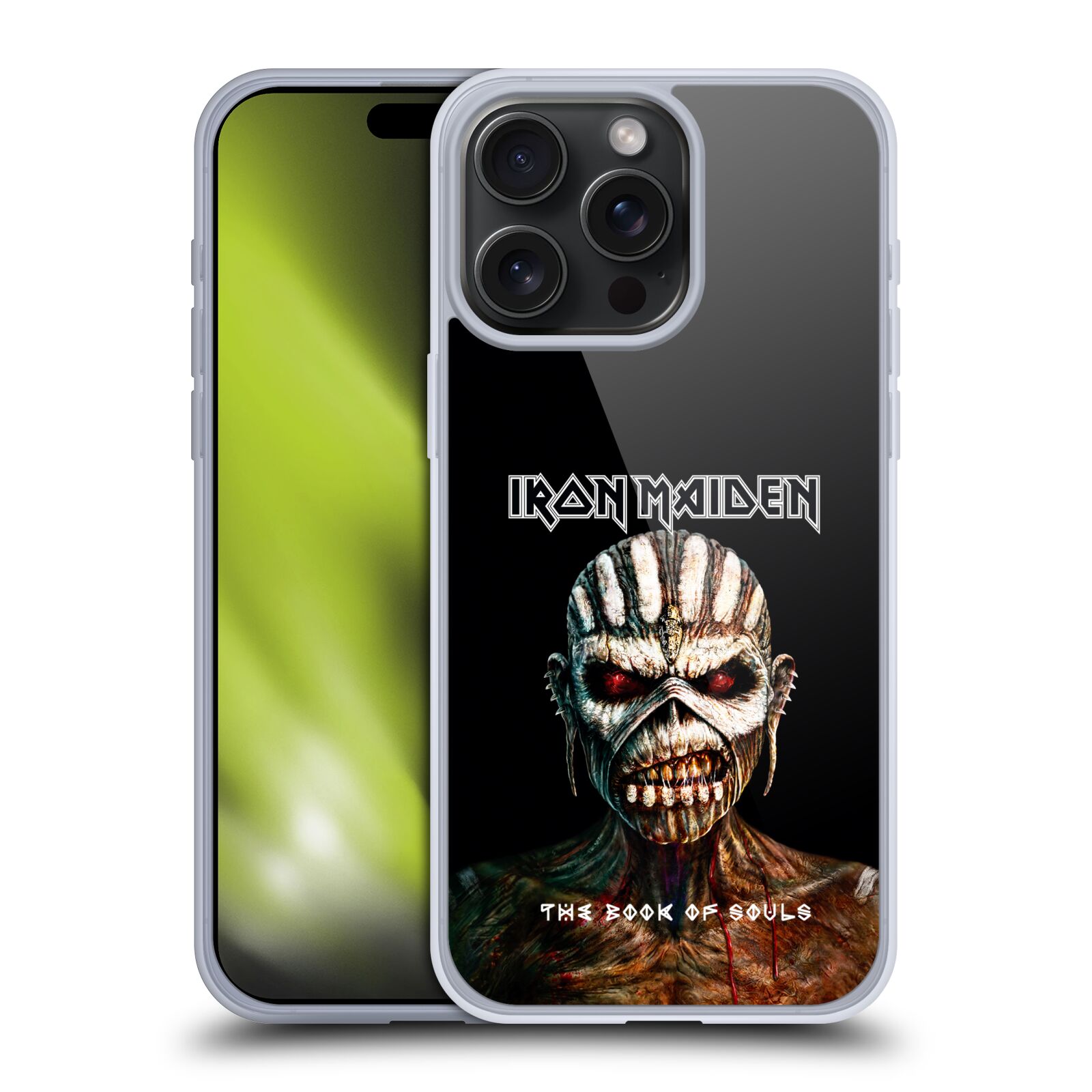 Silikonové lesklé pouzdro na mobil Apple iPhone 15 Pro Max - Head Case - Iron Maiden - The Book Of Souls (Silikonový lesklý kryt, obal, pouzdro na mobilní telefon Apple iPhone 15 Pro Max s motivem Iron Maiden - The Book Of Souls)