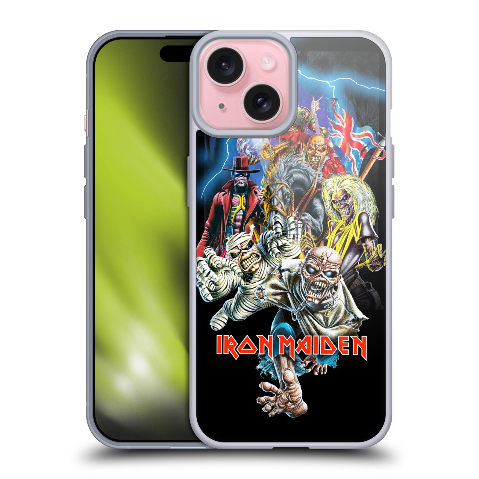 Silikonové lesklé pouzdro na mobil Apple iPhone 15 - Head Case - Iron Maiden - Best Of Beast (Silikonový lesklý kryt, obal, pouzdro na mobilní telefon Apple iPhone 15 s motivem Iron Maiden - Best Of Beast)
