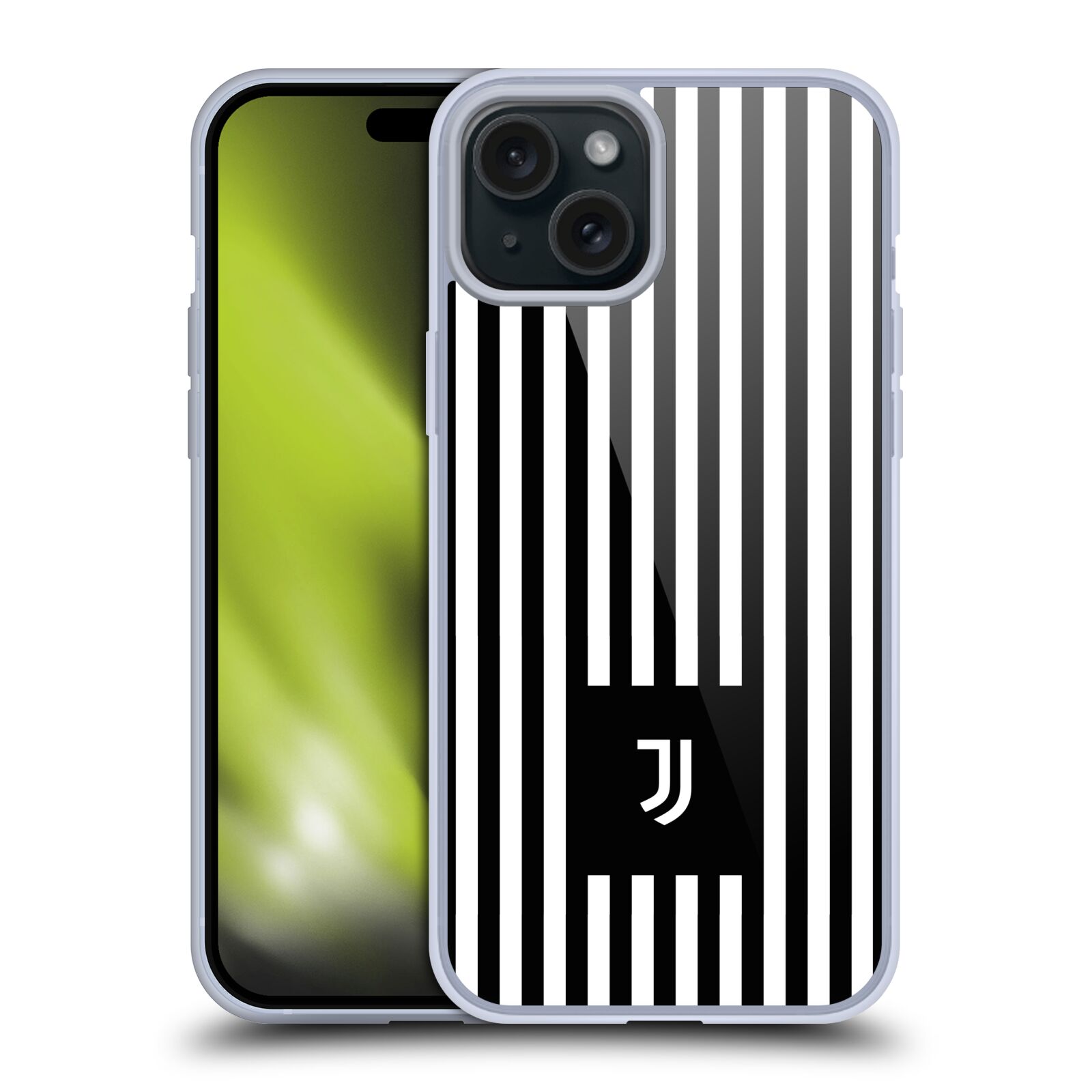 Silikonové lesklé pouzdro na mobil Apple iPhone 15 Plus - Head Case - Juventus FC - Nové logo - Pruhy (Silikonový lesklý kryt, obal, pouzdro na mobilní telefon s motivem Juventus FC - Nové logo - Pruhy pro Apple iPhone 15 Plus)