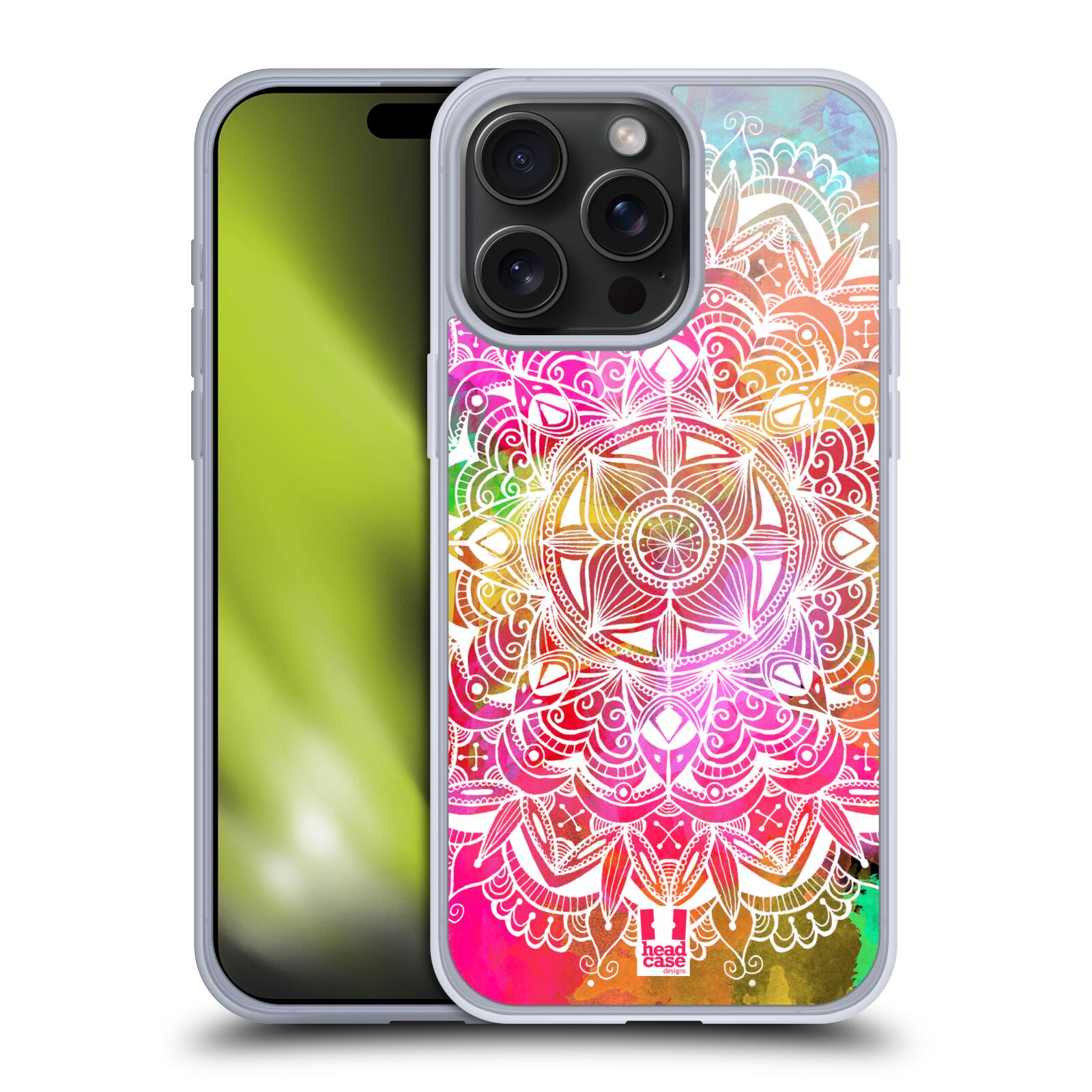 Silikonové lesklé pouzdro na mobil Apple iPhone 15 Pro Max - Head Case - Mandala Doodle Watercolour (Silikonový lesklý kryt, obal, pouzdro na mobilní telefon Apple iPhone 15 Pro Max s motivem Mandala Doodle Watercolour)