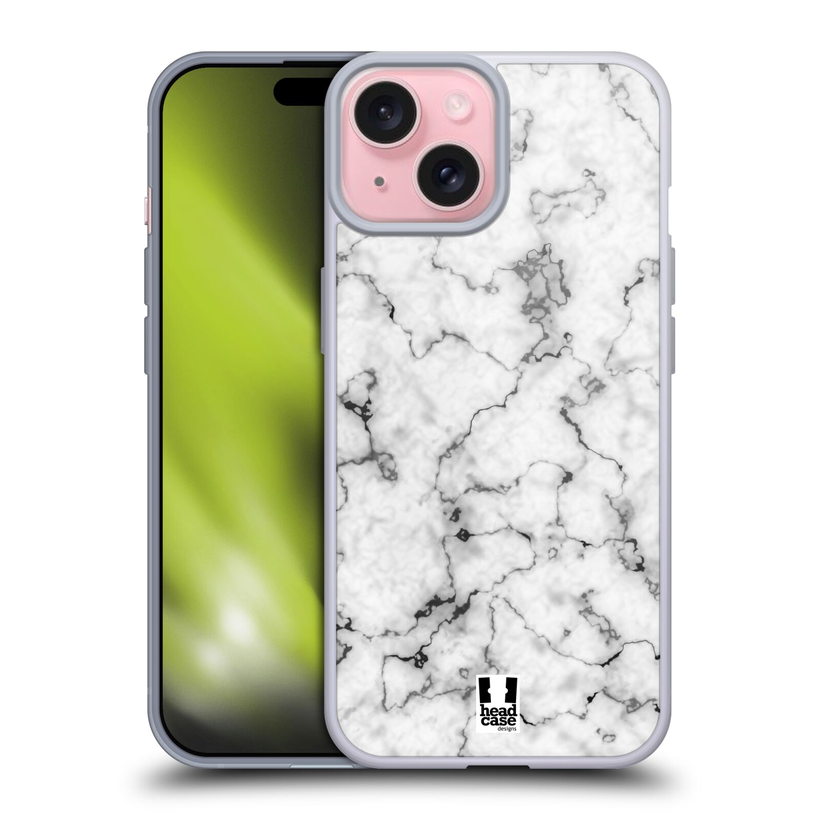 Silikonové lesklé pouzdro na mobil Apple iPhone 15 - Head Case - Bílý mramor (Silikonový kryt či obal na mobilní telefon s motivem Bílý mramor pro Apple iPhone 15)