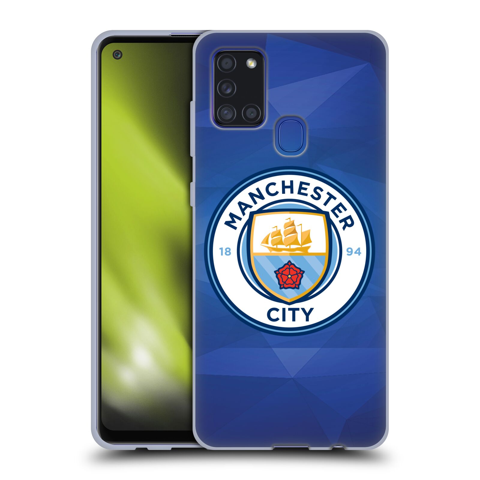 Silikonové pouzdro na mobil Samsung Galaxy A21s - Head Case - Manchester City FC - Modré nové logo (Silikonový kryt, obal, pouzdro na mobilní telefon Samsung Galaxy A21s SM-A217F s motivem Manchester City FC - Modré nové logo)