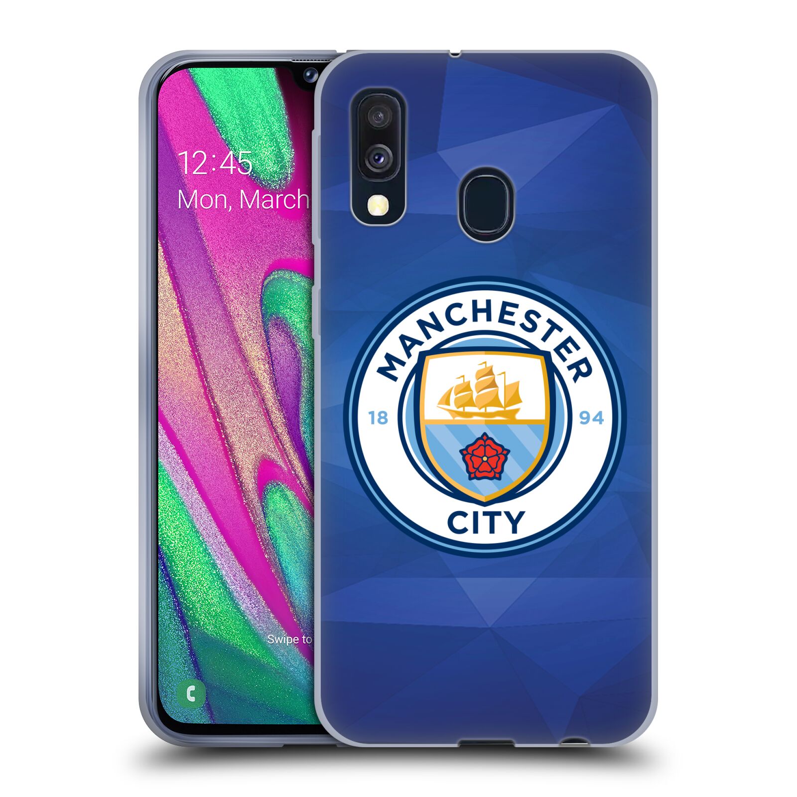 Silikonové pouzdro na mobil Samsung Galaxy A40 - Head Case - Manchester City FC - Modré nové logo (Silikonový kryt, obal, pouzdro na mobilní telefon Samsung Galaxy A40 A405F Dual SIM s motivem Manchester City FC - Modré nové logo)