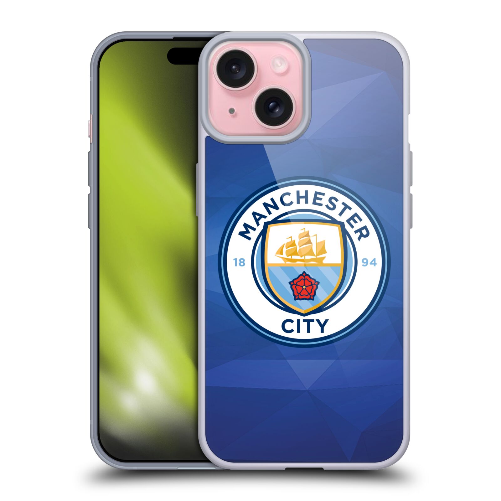 Silikonové lesklé pouzdro na mobil Apple iPhone 15 - Head Case - Manchester City FC - Modré nové logo (Silikonový lesklý kryt, obal, pouzdro na mobilní telefon Apple iPhone 15 s motivem Manchester City FC - Modré nové logo)