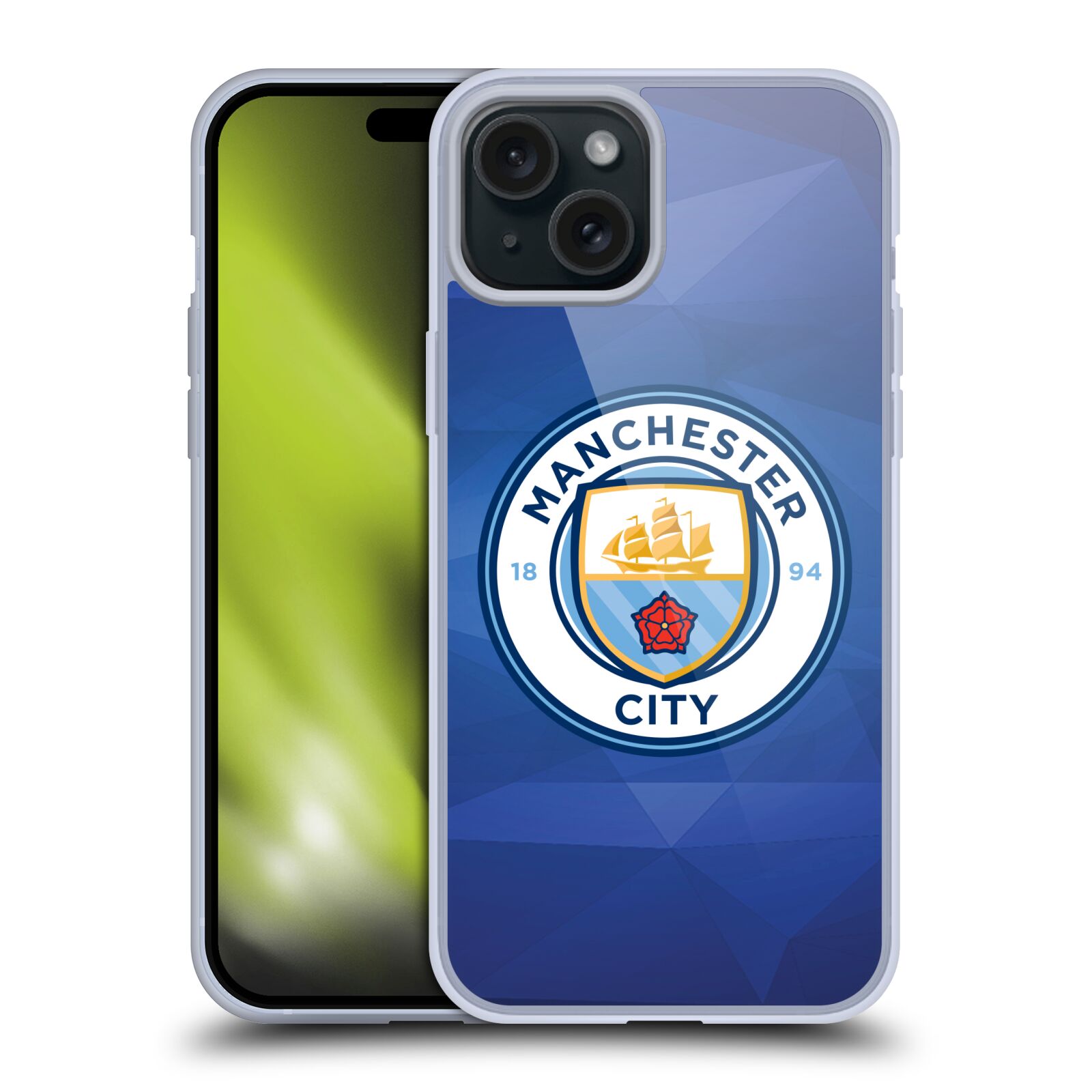 Silikonové lesklé pouzdro na mobil Apple iPhone 15 Plus - Head Case - Manchester City FC - Modré nové logo (Silikonový lesklý kryt, obal, pouzdro na mobilní telefon Apple iPhone 15 Plus s motivem Manchester City FC - Modré nové logo)