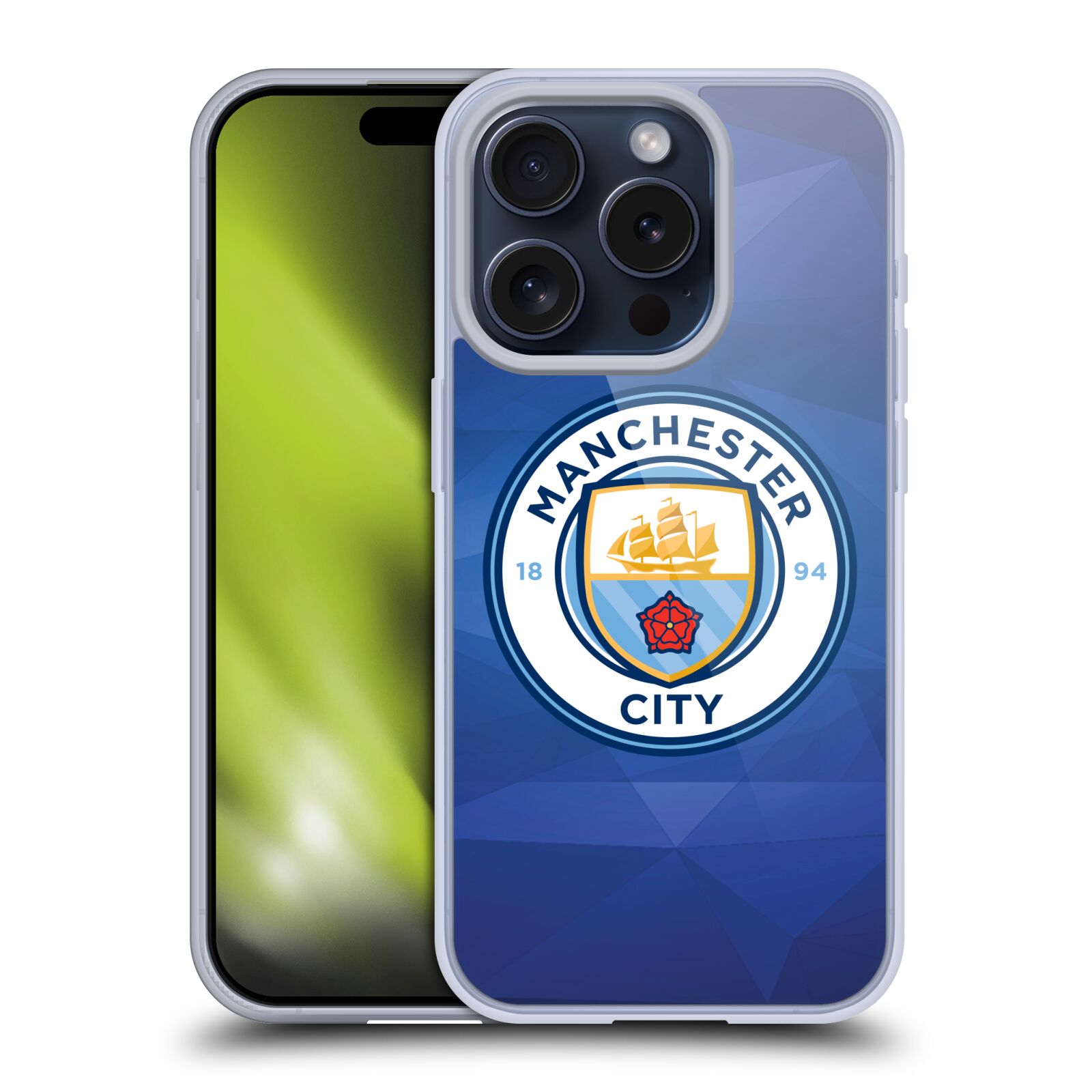 Silikonové lesklé pouzdro na mobil Apple iPhone 15 Pro - Head Case - Manchester City FC - Modré nové logo (Silikonový lesklý kryt, obal, pouzdro na mobilní telefon Apple iPhone 15 Pro s motivem Manchester City FC - Modré nové logo)
