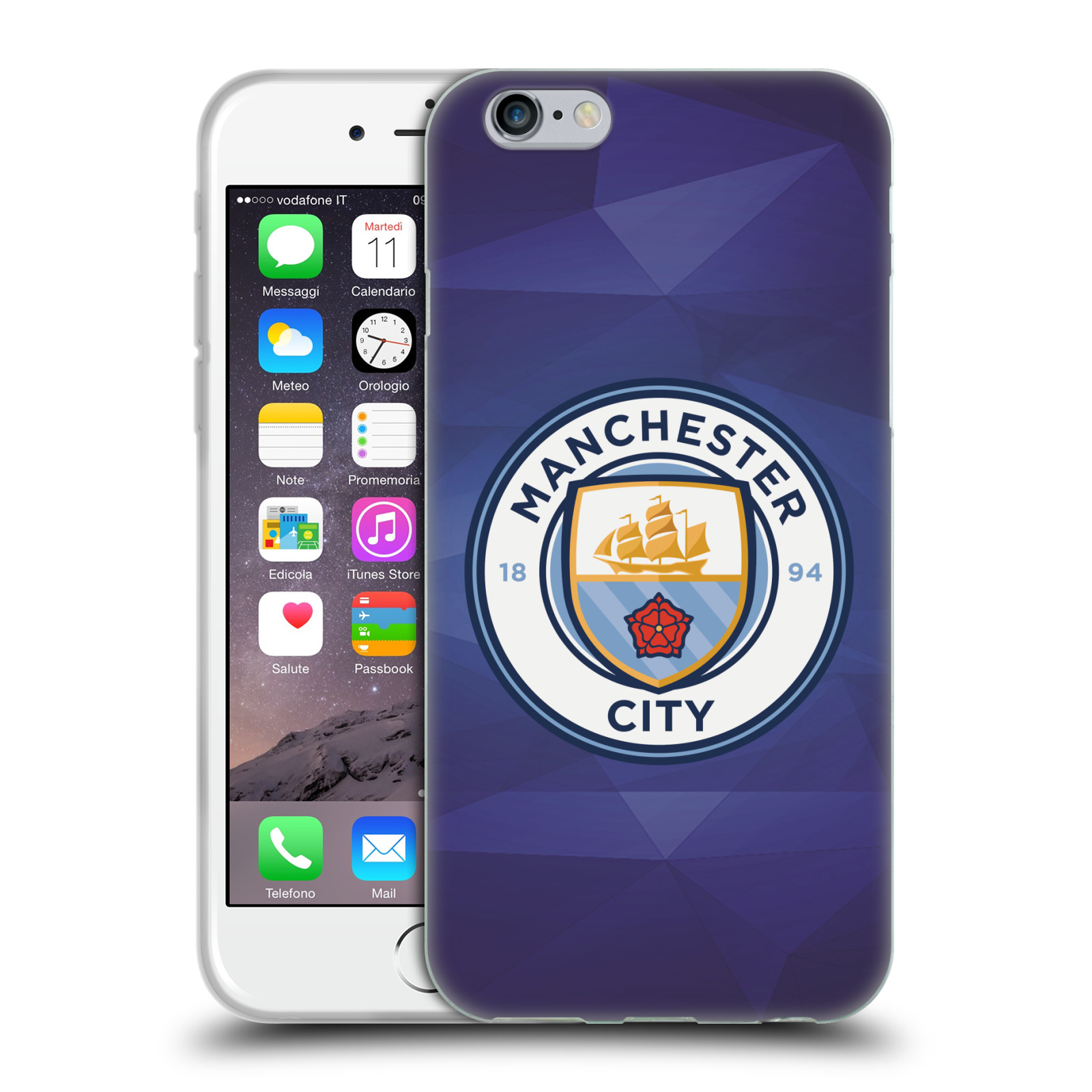 Silikonové pouzdro na mobil Apple iPhone 6 HEAD CASE Manchester City FC - Modré nové logo (Silikonový kryt či obal na mobilní telefon licencovaným motivem Manchester City FC pro Apple iPhone 6)
