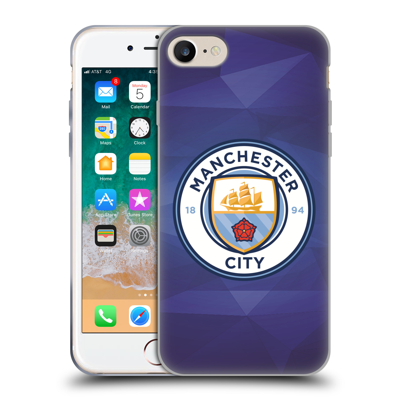 Silikonové pouzdro na mobil Apple iPhone 8 - Head Case - Manchester City FC - Modré nové logo (Silikonový kryt či obal na mobilní telefon Apple iPhone 8 s motivem Manchester City FC - Modré nové logo)