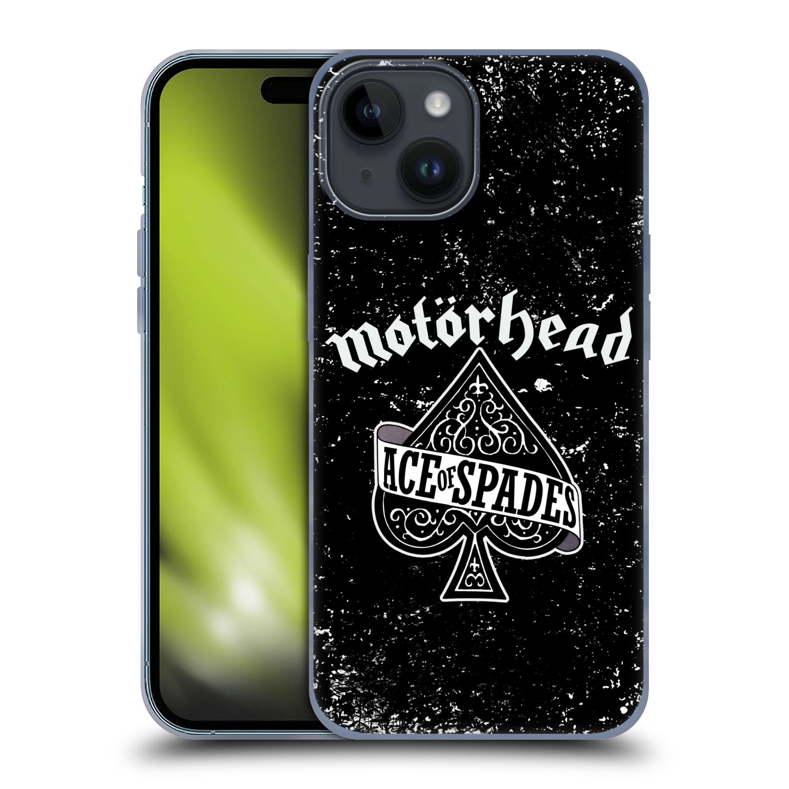 Silikonové lesklé pouzdro na mobil Apple iPhone 15 - Motörhead - Ace Of Spades (Silikonový lesklý kryt, obal, pouzdro na mobilní telefon Apple iPhone 15 s licencovaným motivem Motörhead - Ace Of Spades)