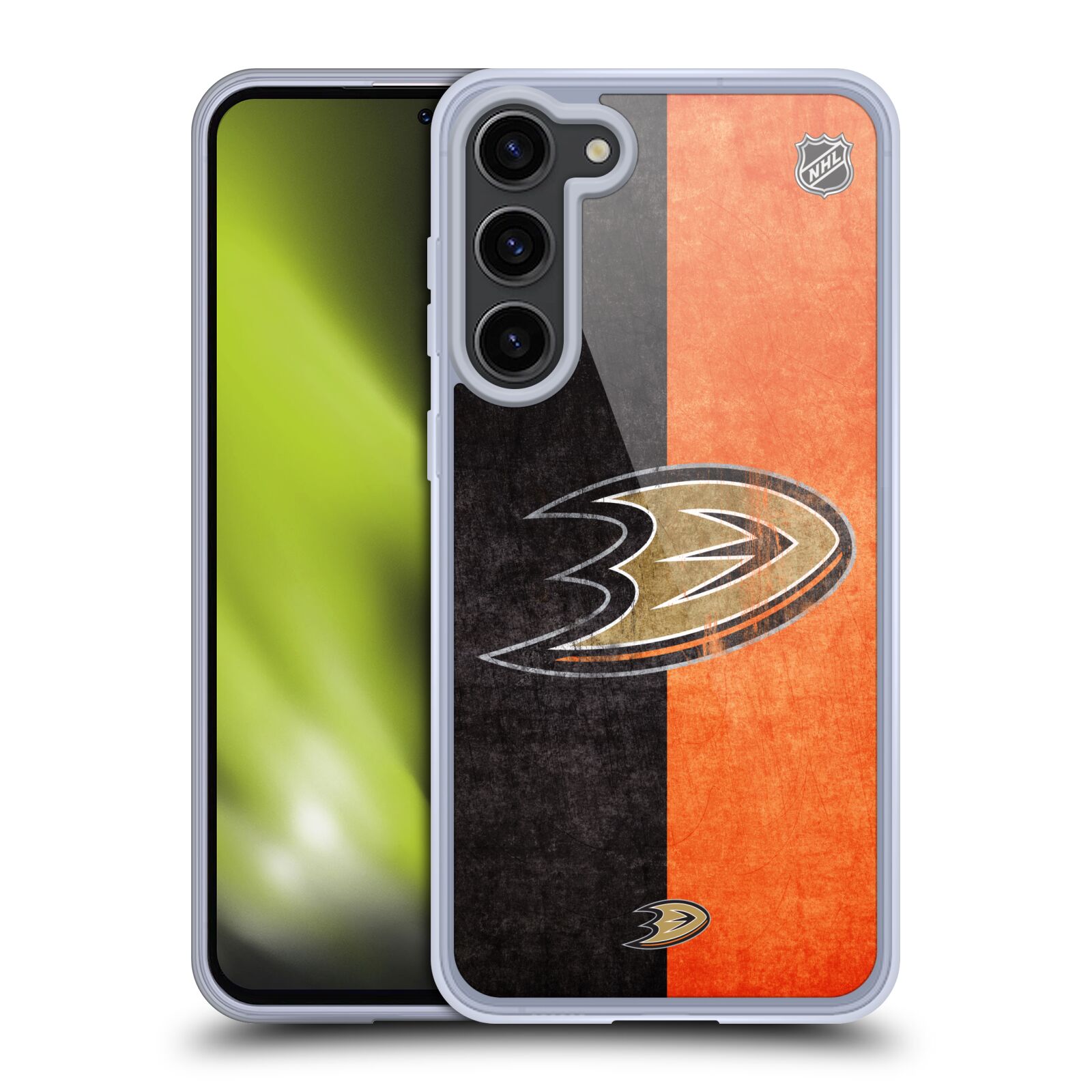 Silikonové pouzdro na mobil Samsung Galaxy S23 Plus - NHL - Půlené logo Anaheim Ducks (Silikonový kryt, obal, pouzdro na mobilní telefon Samsung Galaxy S23 Plus s licencovaným motivem NHL - Půlené logo Anaheim Ducks)