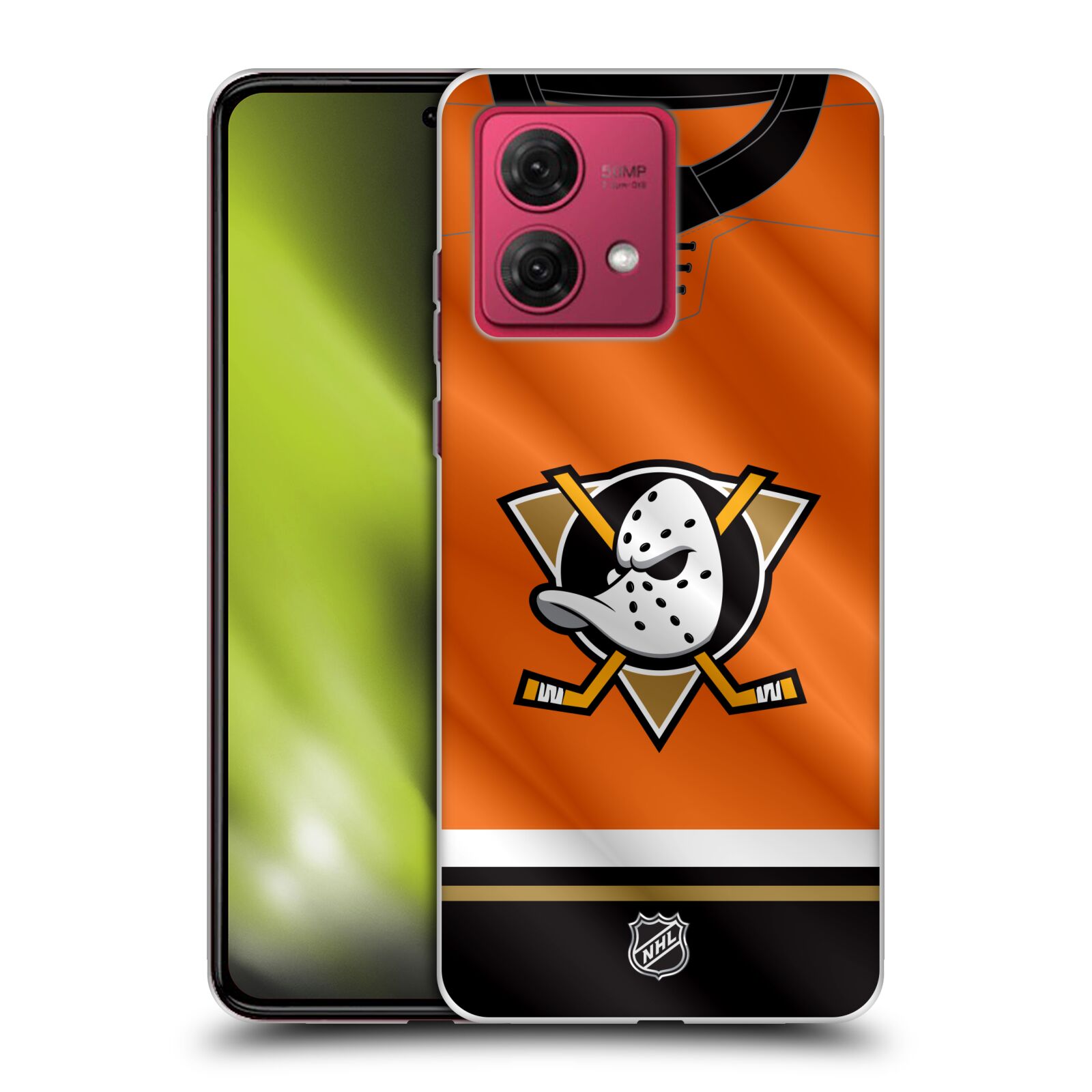 Silikonové pouzdro na mobil Motorola Moto G84 5G - NHL - Dres Anaheim Ducks (Silikonový kryt, obal, pouzdro na mobilní telefon Motorola Moto G84 5G s licencovaným motivem NHL - Dres Anaheim Ducks)