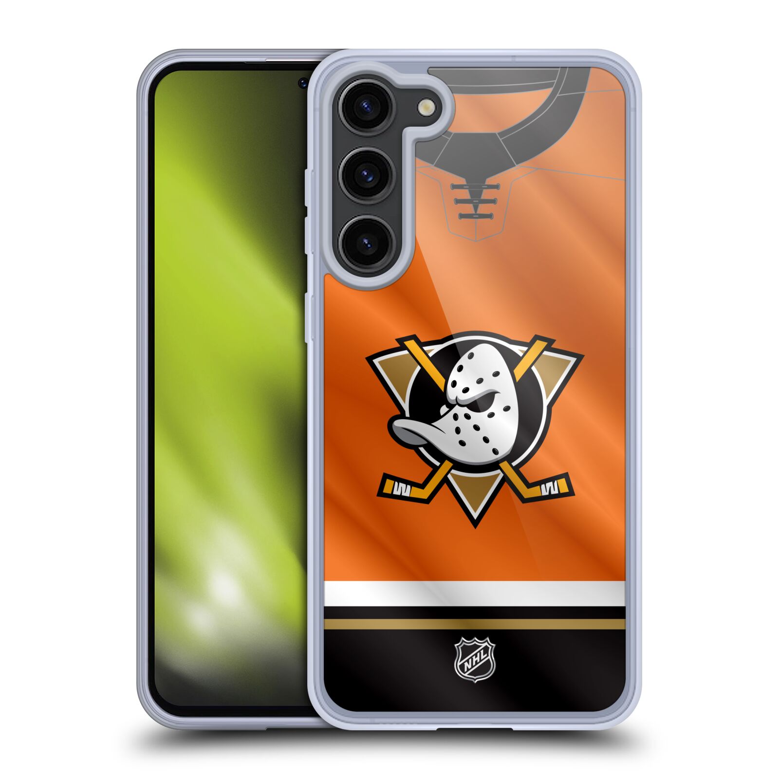 Silikonové pouzdro na mobil Samsung Galaxy S23 Plus - NHL - Dres Anaheim Ducks (Silikonový kryt, obal, pouzdro na mobilní telefon Samsung Galaxy S23 Plus s licencovaným motivem NHL - Dres Anaheim Ducks)