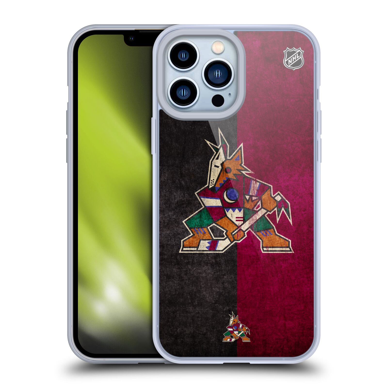 Silikonové pouzdro na mobil Apple iPhone 13 Pro Max - NHL - Půlené logo Arizona Coyotes (Silikonový kryt, obal, pouzdro na mobilní telefon Apple iPhone 13 Pro Max s licencovaným motivem NHL - Půlené logo Arizona Coyotes)