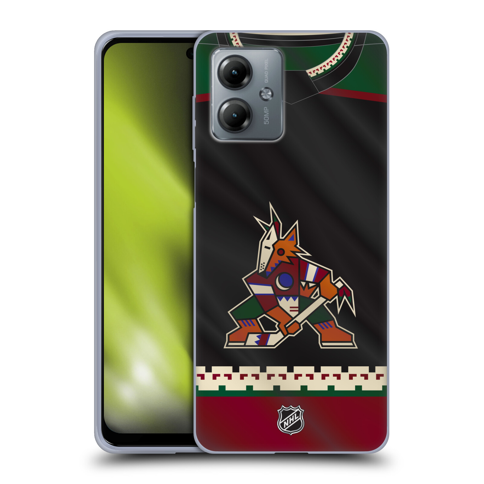 Silikonové pouzdro na mobil Motorola Moto G14 - NHL - Dres Arizona Coyotes (Silikonový kryt, obal, pouzdro na mobilní telefon Motorola Moto G14 s licencovaným motivem NHL - Dres Arizona Coyotes)