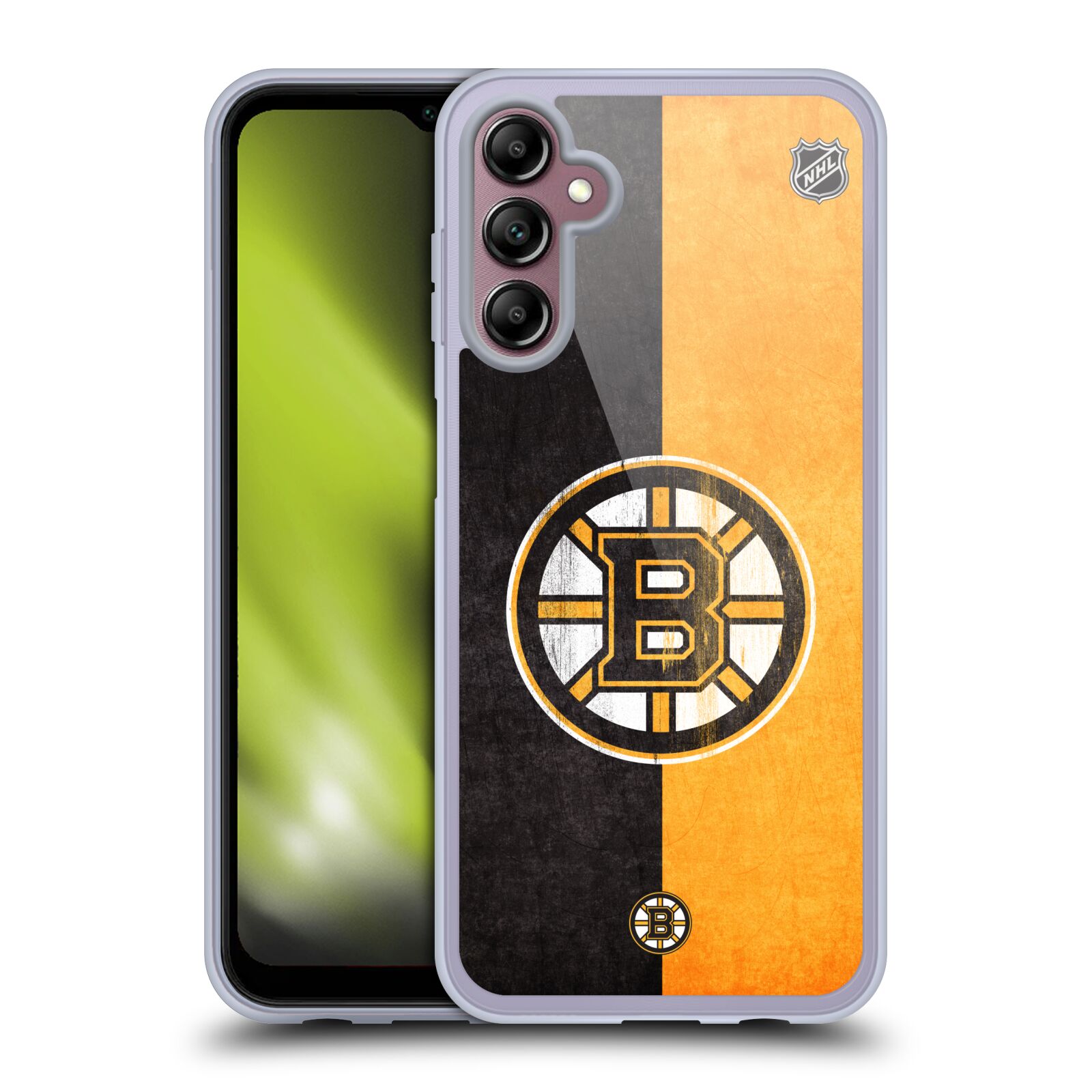 Silikonové pouzdro na mobil Samsung Galaxy A14 5G / LTE - NHL - Půlené logo Boston Bruins (Silikonový kryt, obal, pouzdro na mobilní telefon Samsung Galaxy A14 5G / LTE s licencovaným motivem NHL - Půlené logo Boston Bruins)