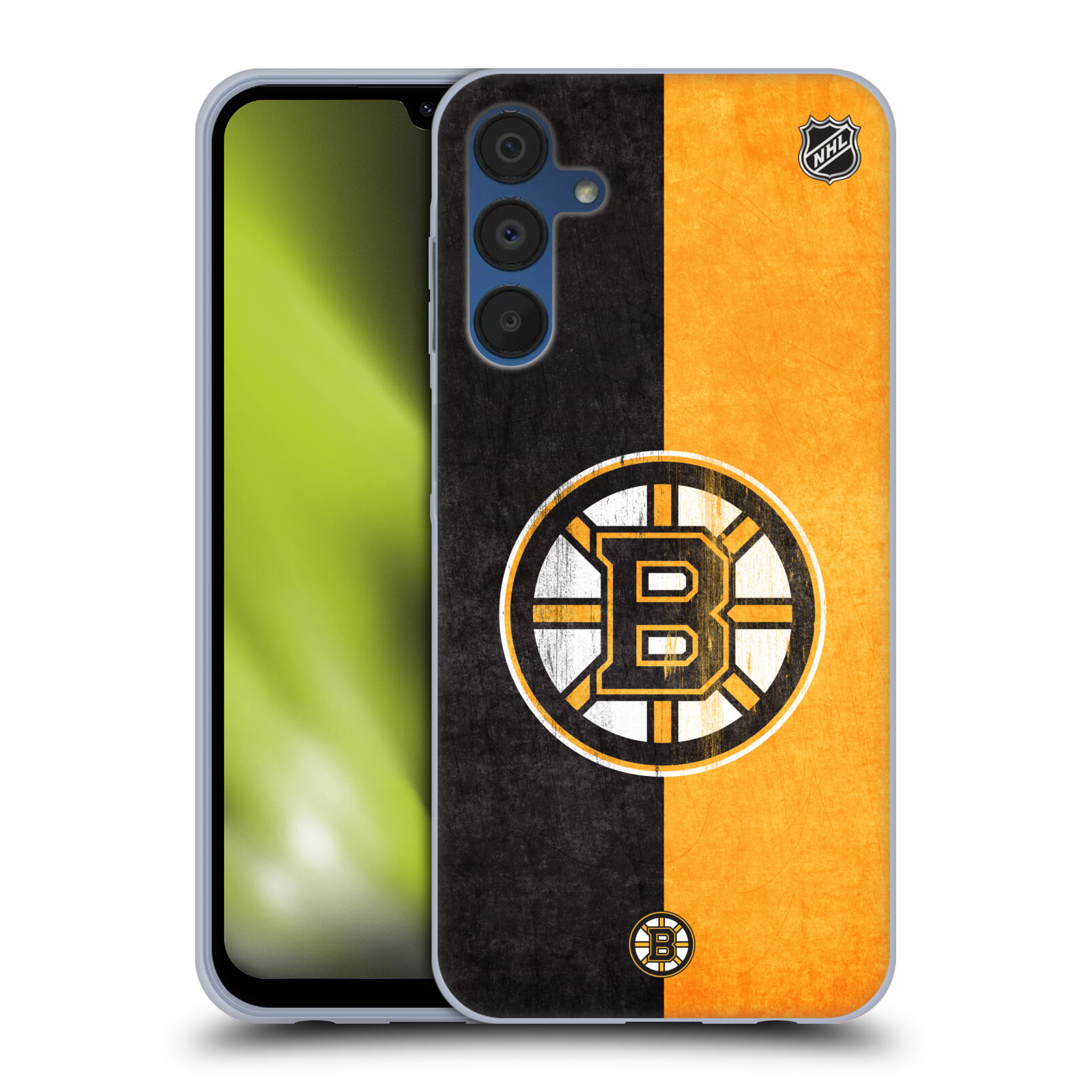 Silikonové pouzdro na mobil Samsung Galaxy A15 / A15 5G - NHL - Půlené logo Boston Bruins (Silikonový kryt, obal, pouzdro na mobilní telefon Samsung Galaxy A15 / A15 5G s licencovaným motivem NHL - Půlené logo Boston Bruins)