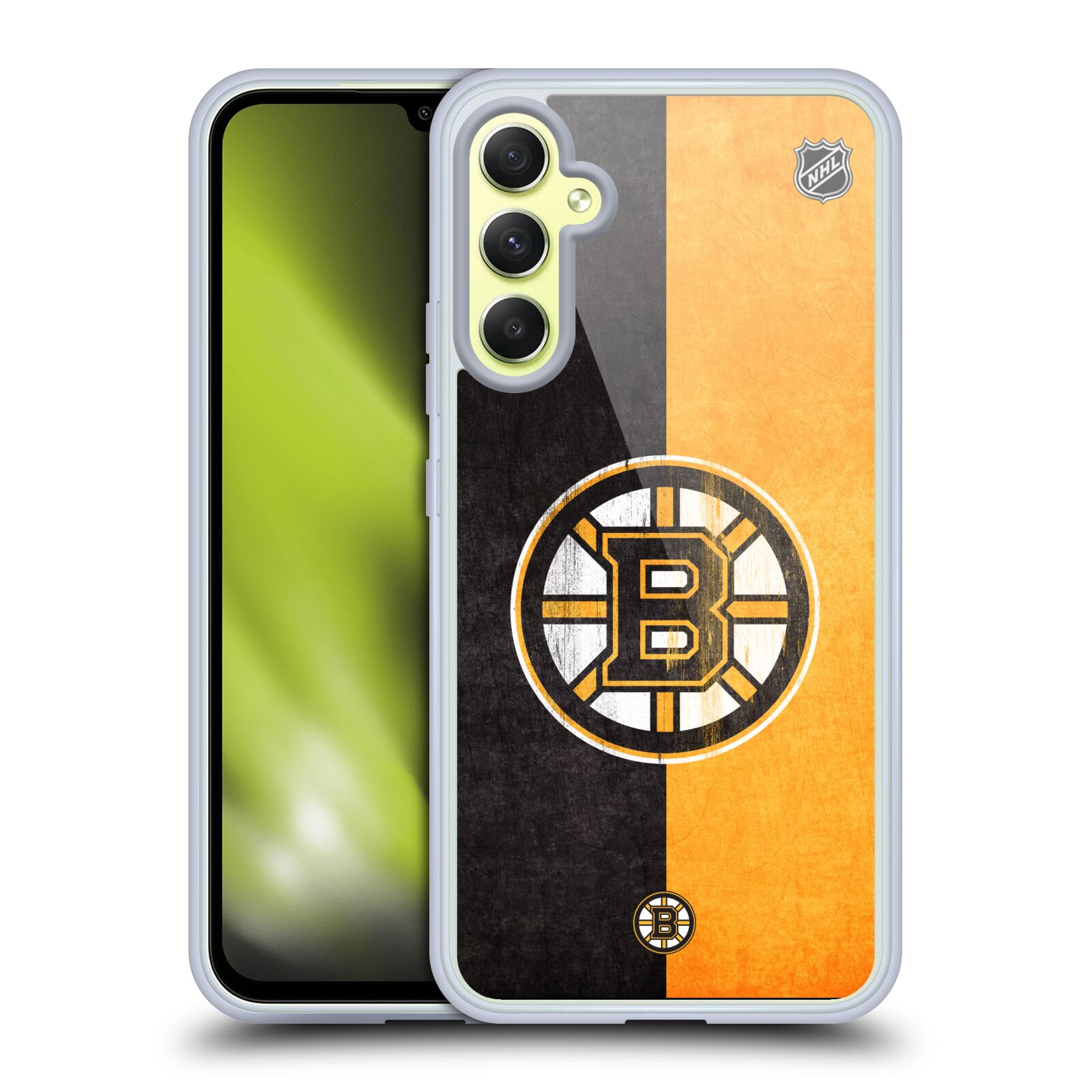 Silikonové pouzdro na mobil Samsung Galaxy A34 5G - NHL - Půlené logo Boston Bruins (Silikonový kryt, obal, pouzdro na mobilní telefon Samsung Galaxy A34 5G s licencovaným motivem NHL - Půlené logo Boston Bruins)