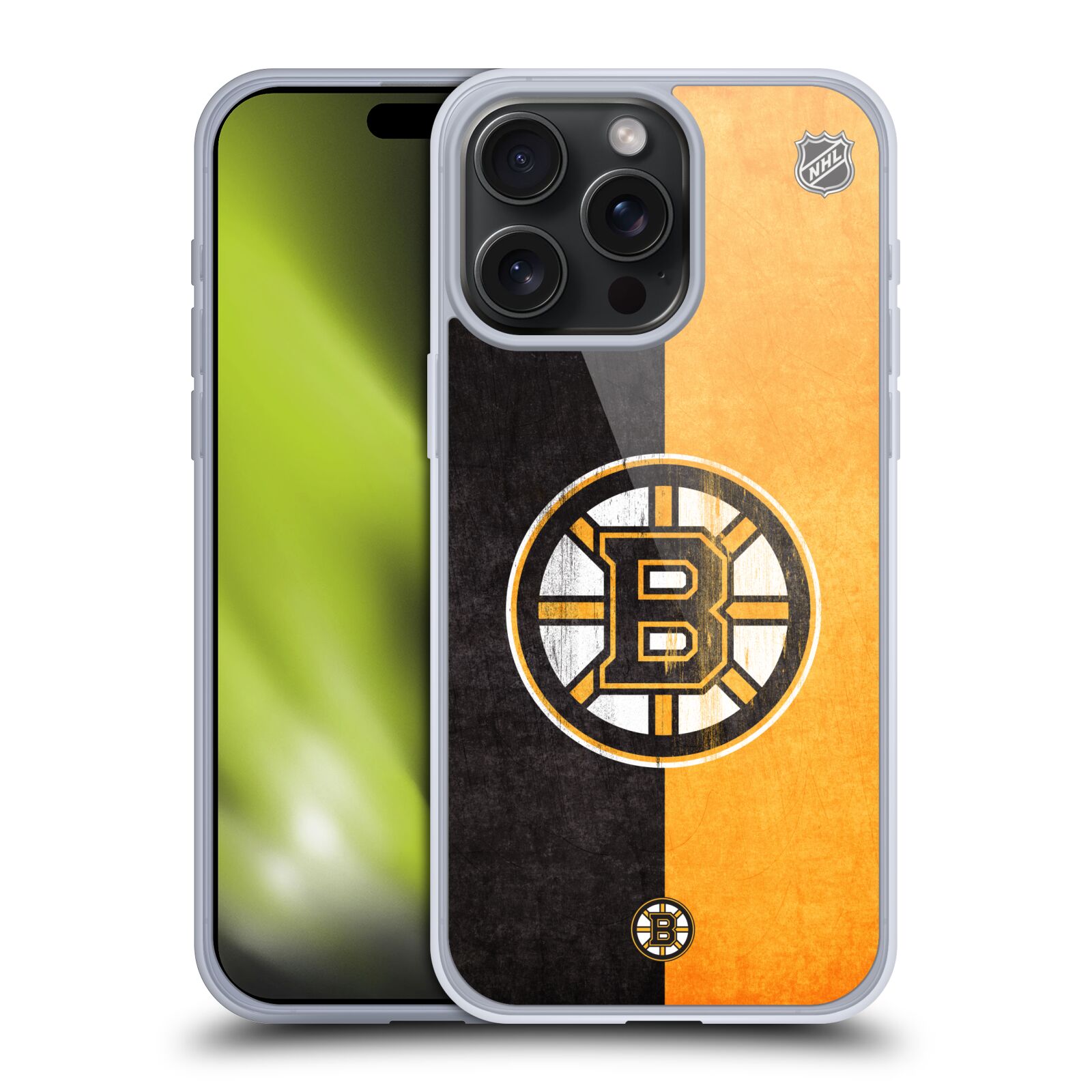 Silikonové lesklé pouzdro na mobil Apple iPhone 15 Pro Max - NHL - Půlené logo Boston Bruins (Silikonový lesklý kryt, obal, pouzdro na mobilní telefon Apple iPhone 15 Pro Max s licencovaným motivem NHL - Půlené logo Boston Bruins)